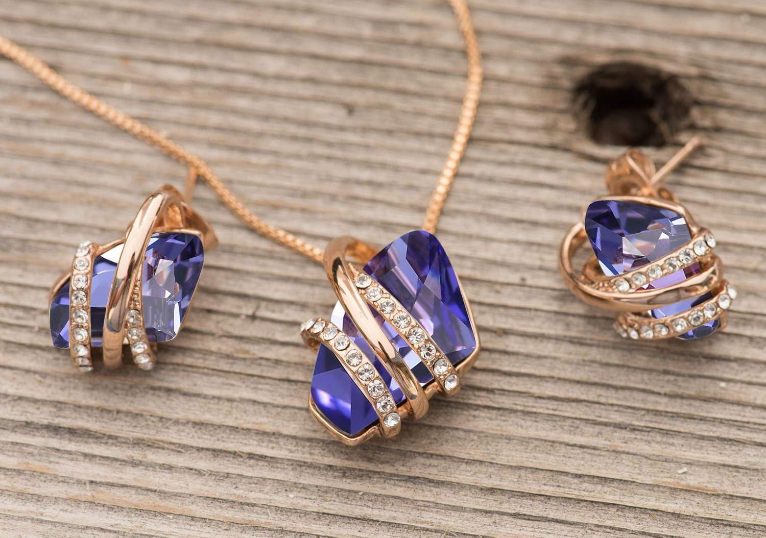 imageLeafael Wish Stone Stud Earrings with Birthstone Crystals 18K Rose Gold Plated or Silvertone02February BirthstoneTanzanite Purple
