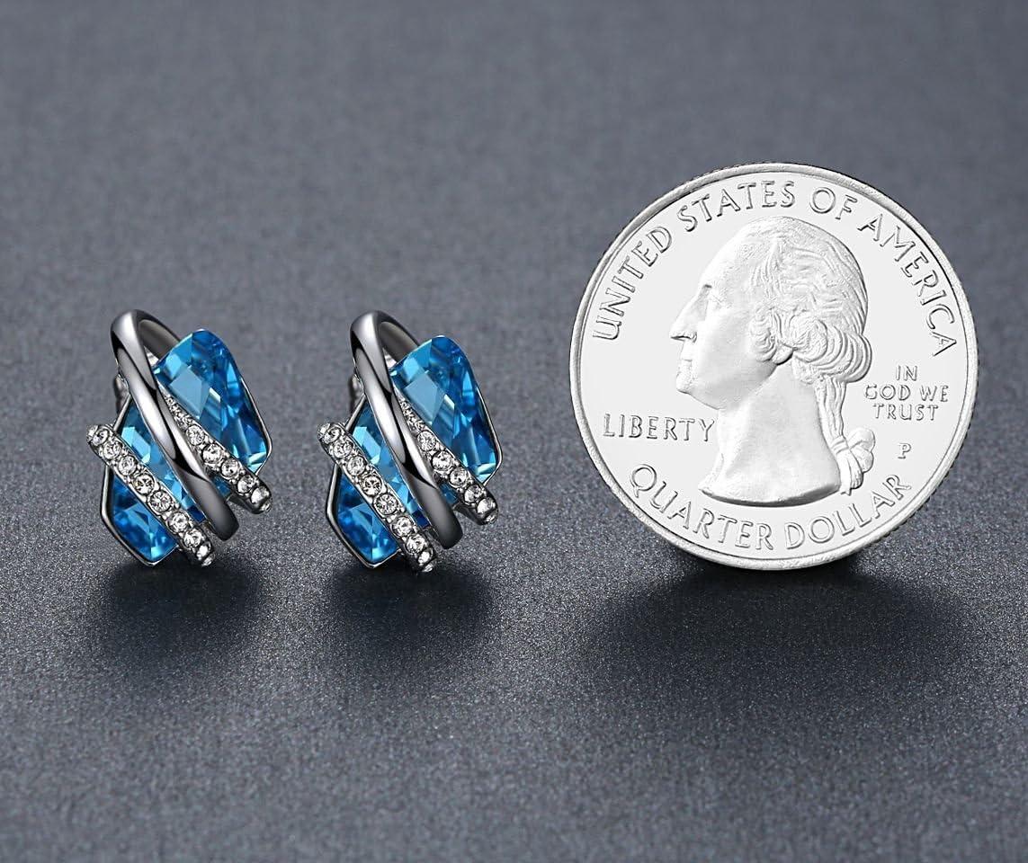 imageLeafael Wish Stone Stud Earrings with Birthstone Crystals 18K Rose Gold Plated or Silvertone03March December BirthstoneAquamarine Blue