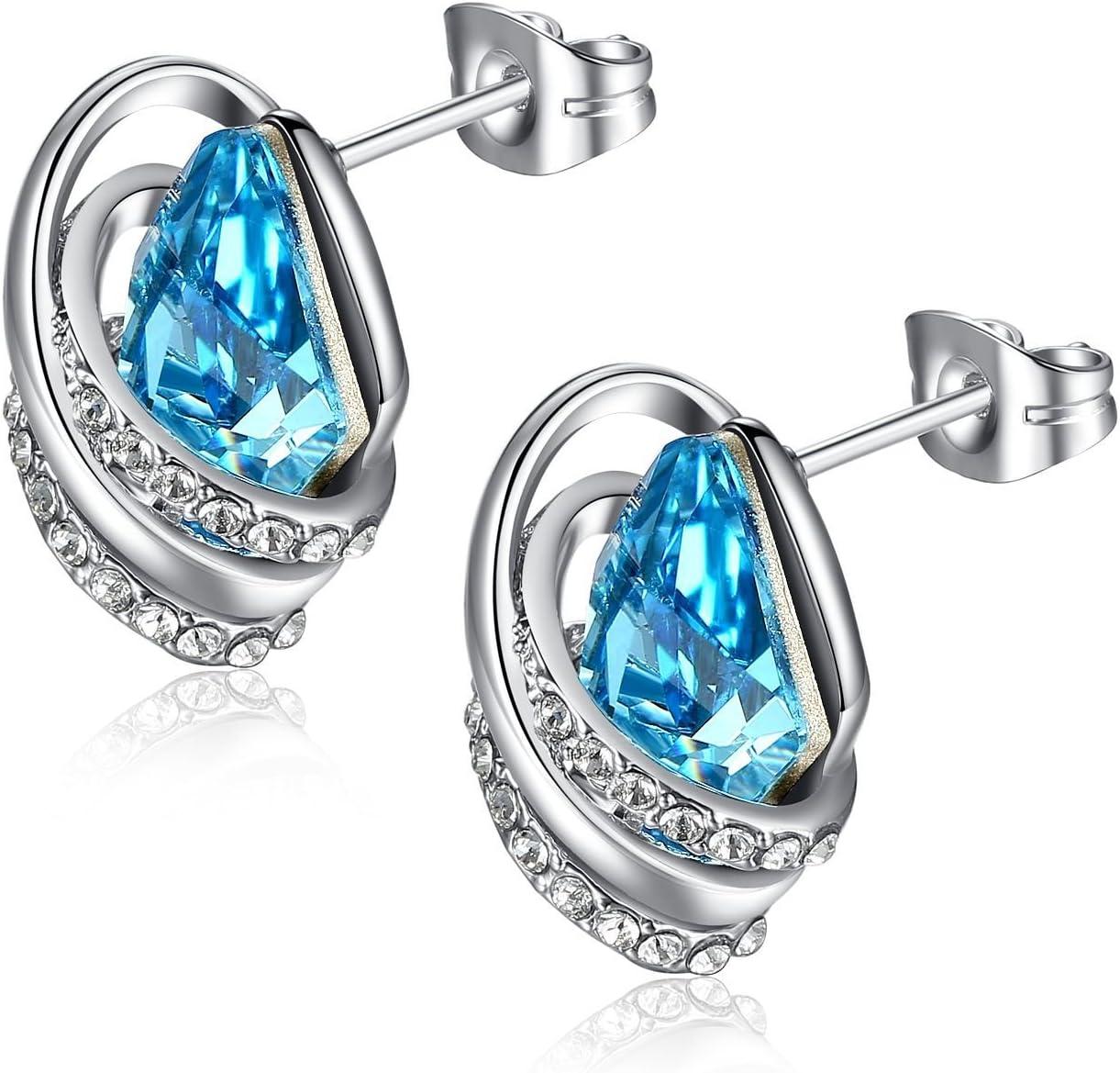 imageLeafael Wish Stone Stud Earrings with Birthstone Crystals 18K Rose Gold Plated or Silvertone03March December BirthstoneAquamarine Blue