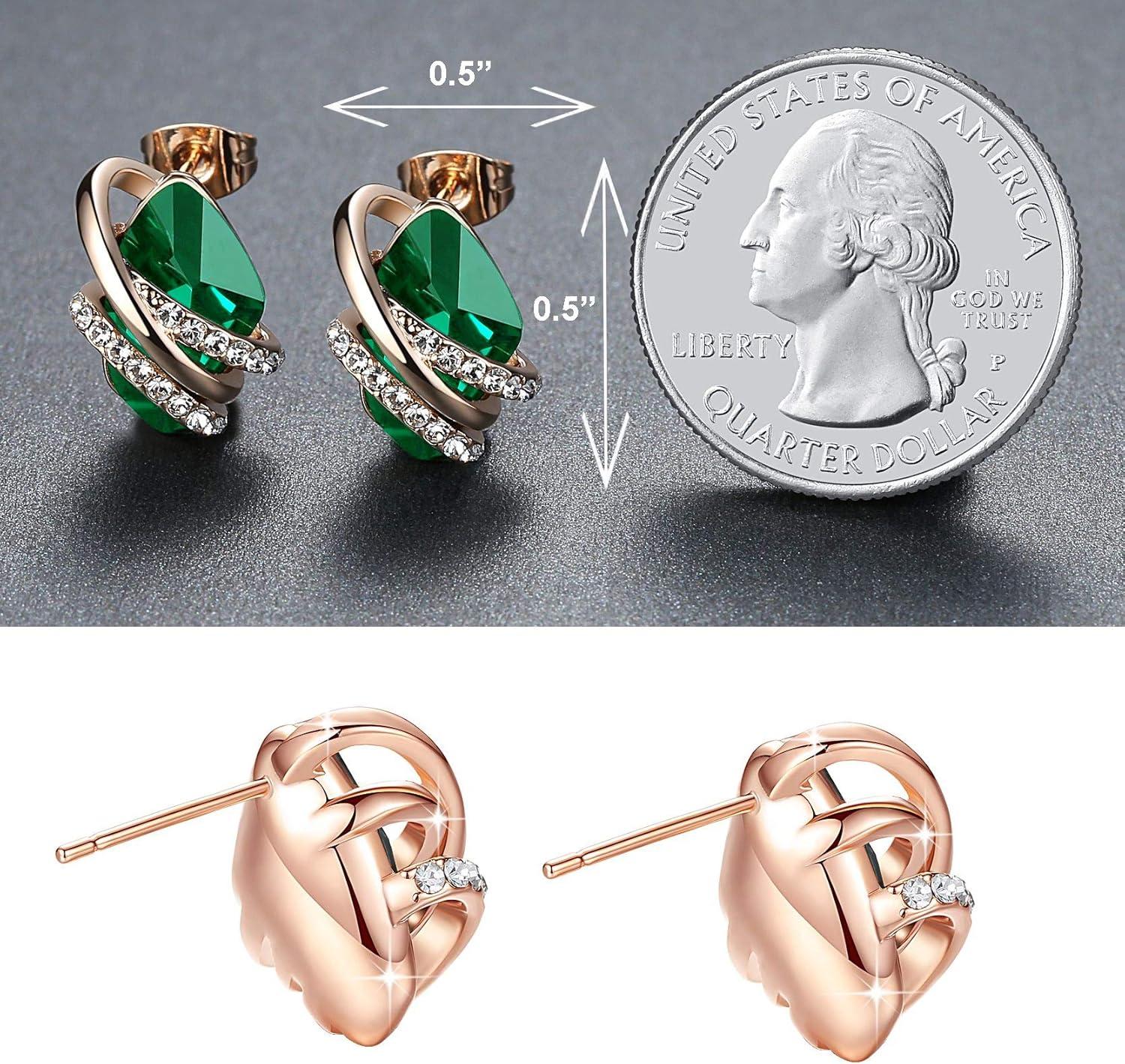 imageLeafael Wish Stone Stud Earrings with Birthstone Crystals 18K Rose Gold Plated or Silvertone05May BirthstoneEmerald Green