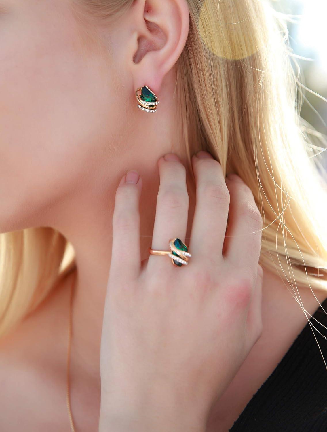 imageLeafael Wish Stone Stud Earrings with Birthstone Crystals 18K Rose Gold Plated or Silvertone05May BirthstoneEmerald Green