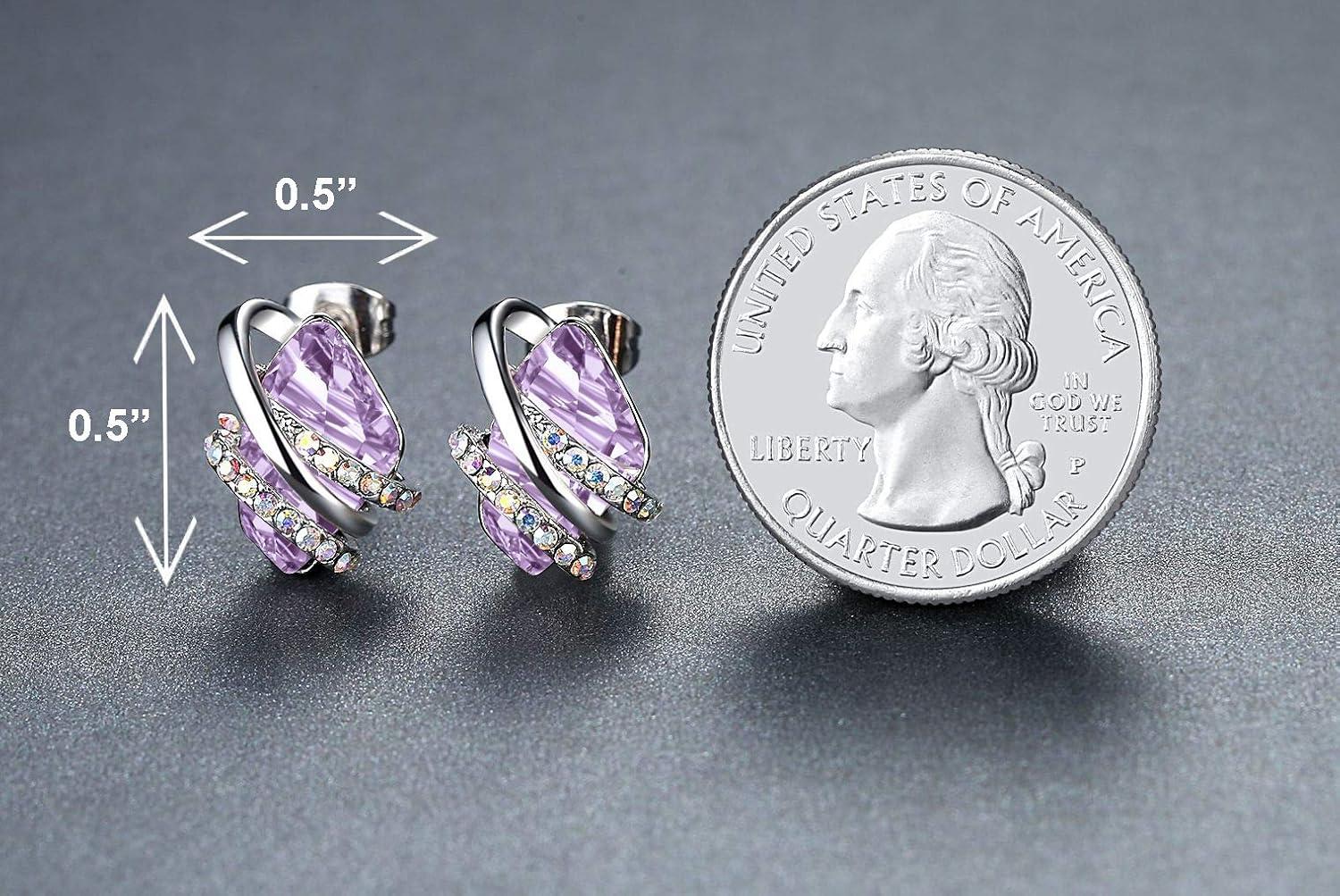 imageLeafael Wish Stone Stud Earrings with Birthstone Crystals 18K Rose Gold Plated or Silvertone06June BirthstoneAlexandrite Light Purple
