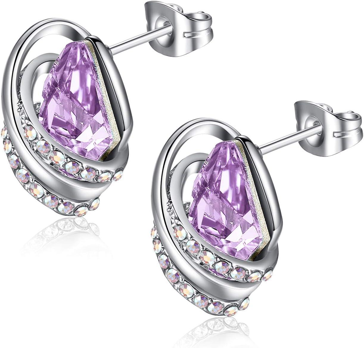 imageLeafael Wish Stone Stud Earrings with Birthstone Crystals 18K Rose Gold Plated or Silvertone06June BirthstoneAlexandrite Light Purple