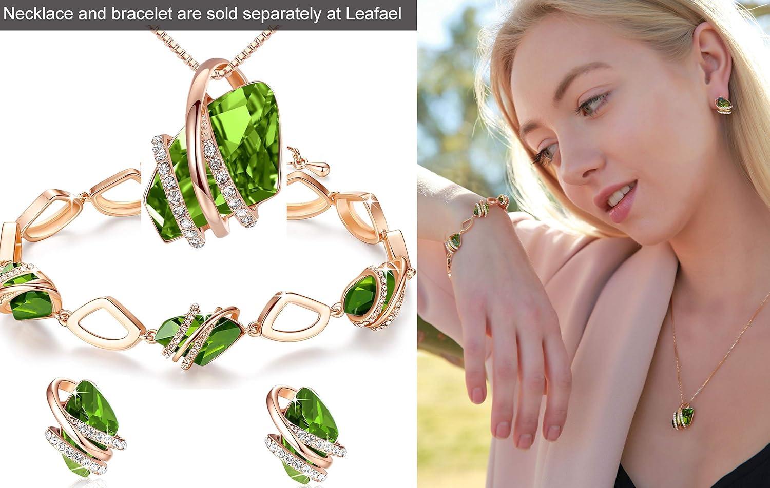 imageLeafael Wish Stone Stud Earrings with Birthstone Crystals 18K Rose Gold Plated or Silvertone08August BirthstonePeridot Green