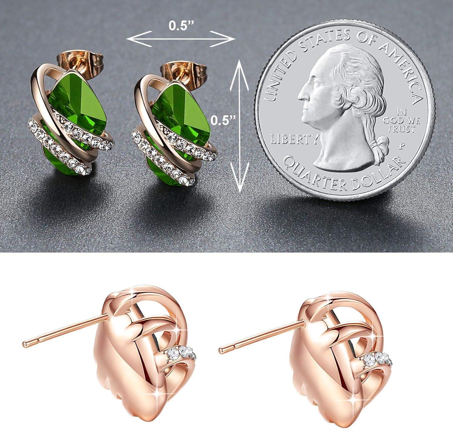 imageLeafael Wish Stone Stud Earrings with Birthstone Crystals 18K Rose Gold Plated or Silvertone08August BirthstonePeridot Green