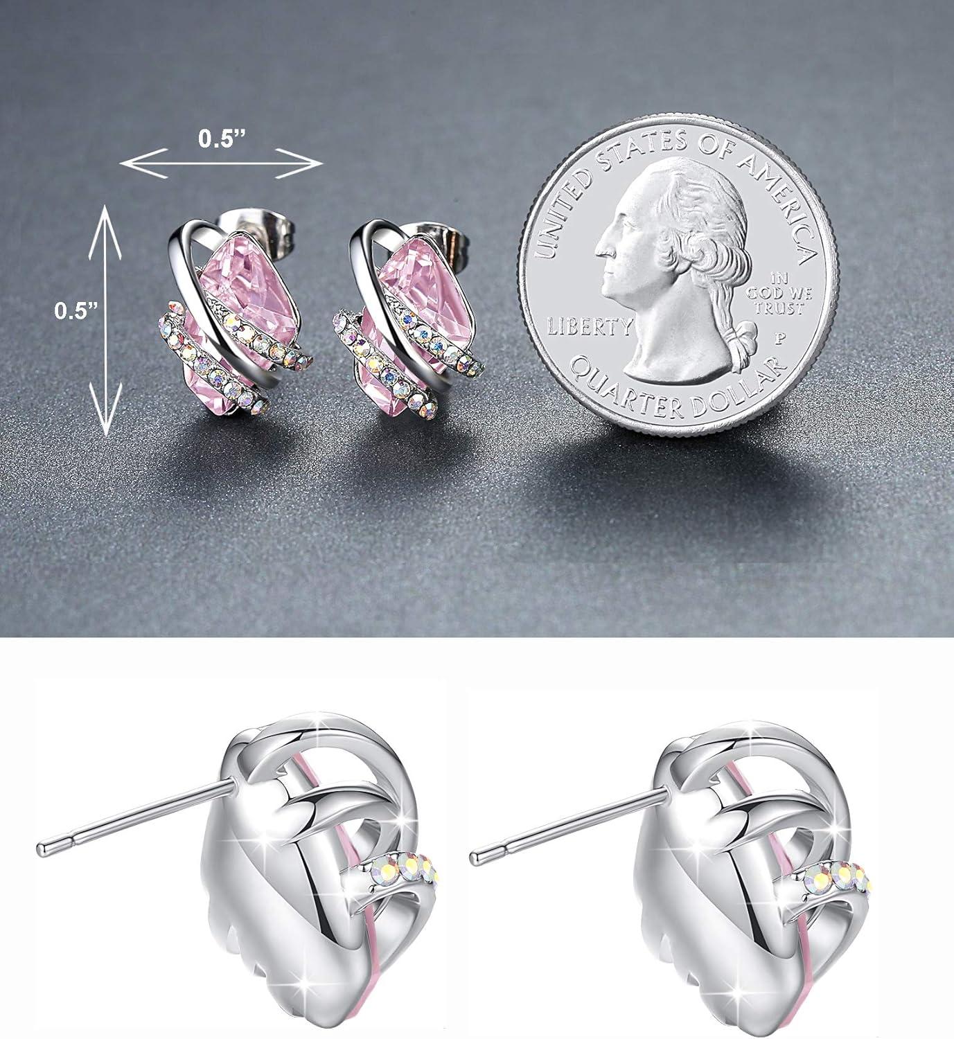 imageLeafael Wish Stone Stud Earrings with Birthstone Crystals 18K Rose Gold Plated or Silvertone10October BirthstoneLight Rosaline Pink