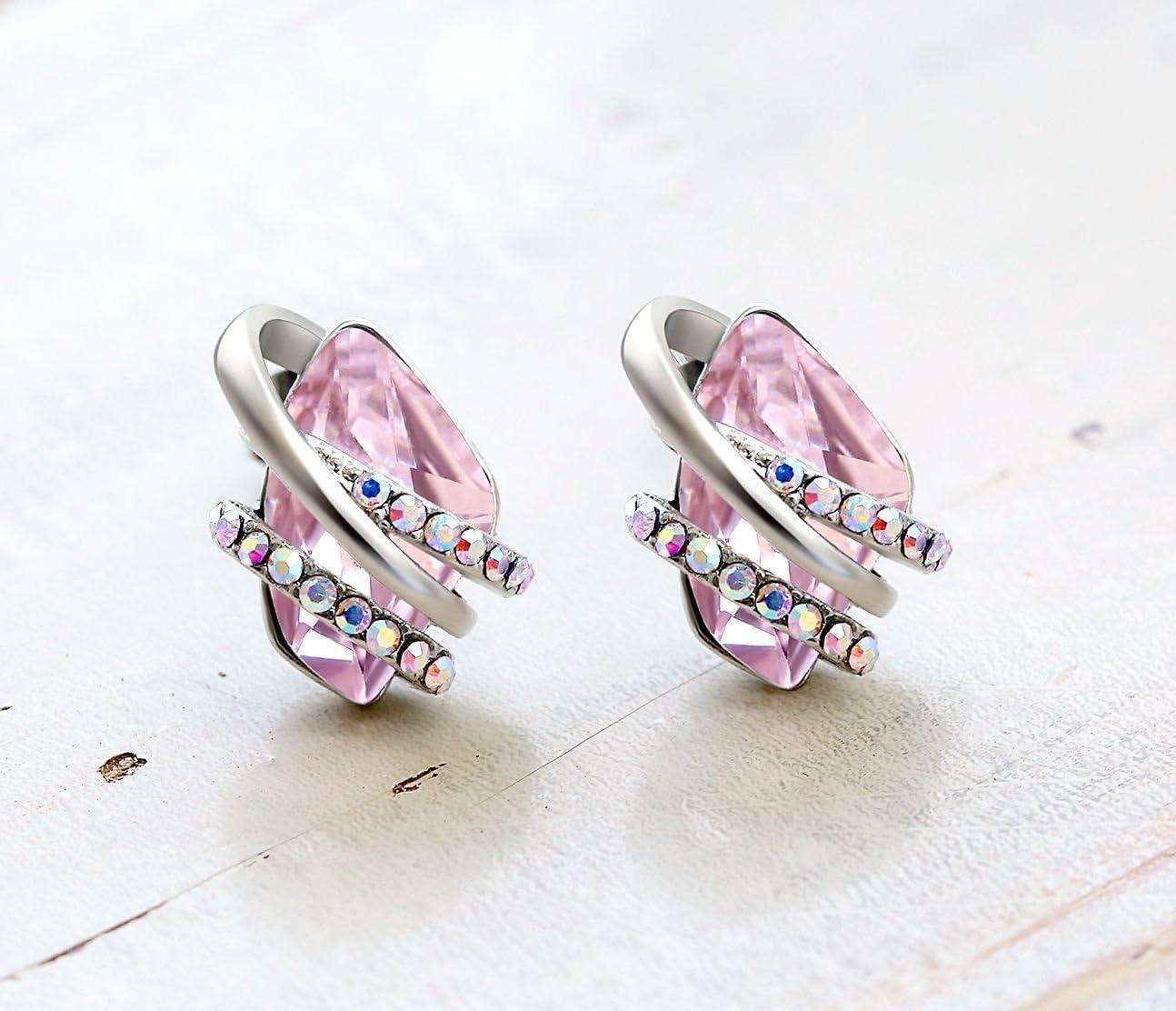 imageLeafael Wish Stone Stud Earrings with Birthstone Crystals 18K Rose Gold Plated or Silvertone10October BirthstoneLight Rosaline Pink