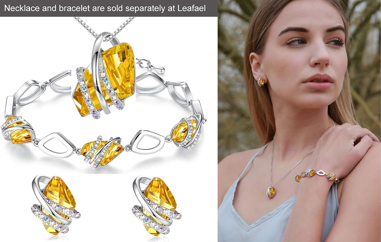 imageLeafael Wish Stone Stud Earrings with Birthstone Crystals 18K Rose Gold Plated or Silvertone11November BirthstoneCitrine Yellow