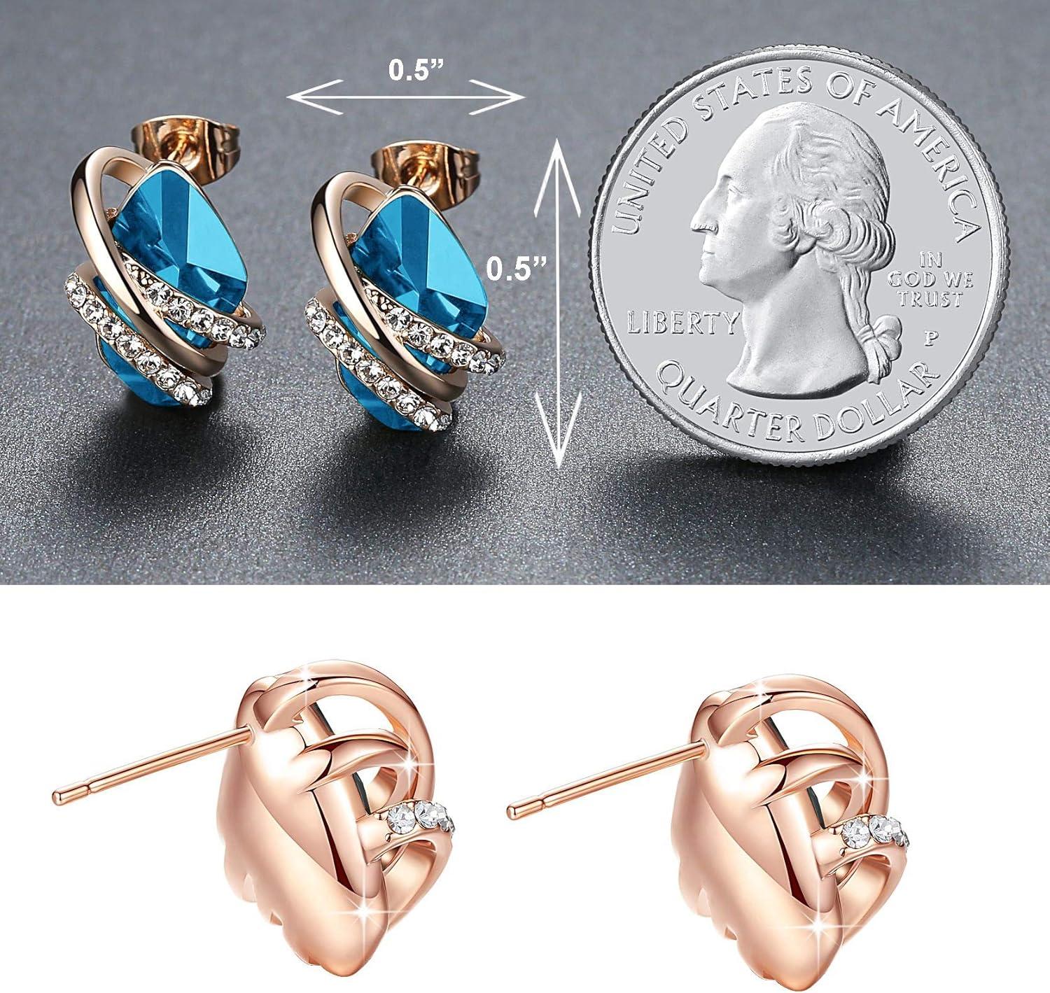 imageLeafael Wish Stone Stud Earrings with Birthstone Crystals 18K Rose Gold Plated or Silvertone12December BirthstoneZircon Blue