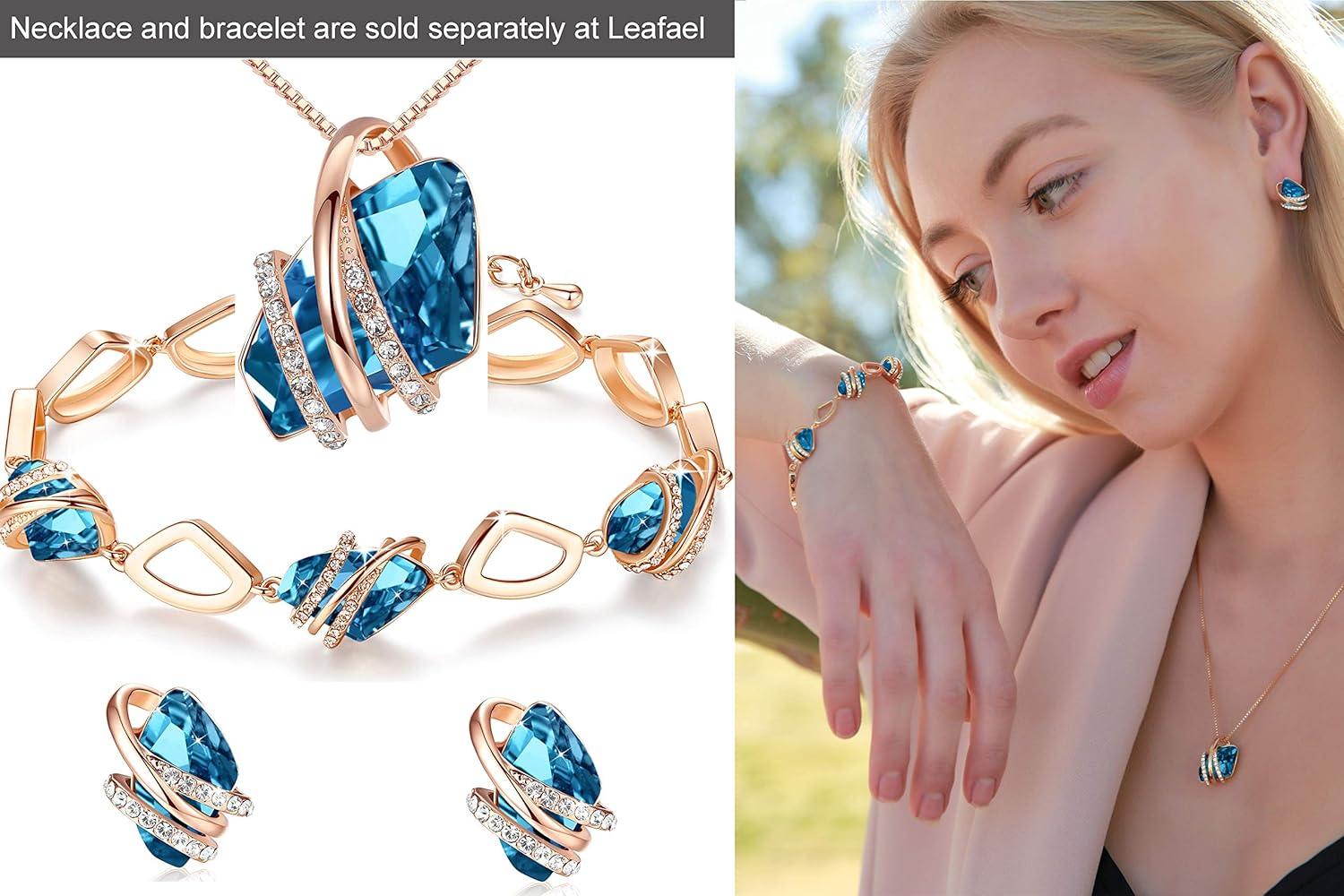 imageLeafael Wish Stone Stud Earrings with Birthstone Crystals 18K Rose Gold Plated or Silvertone12December BirthstoneZircon Blue