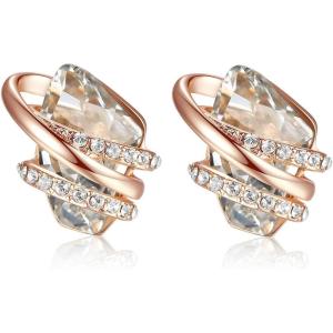Leafael Wish Stone Stud Earrings with Birthstone Crystals, 18K Rose Gold Plated or Silver-tone(04-April Birthstone-Clear White)