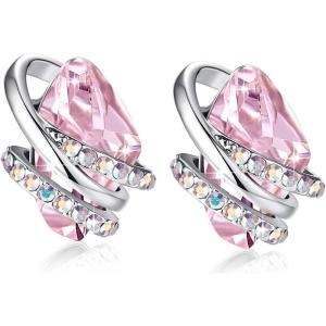 Leafael Wish Stone Stud Earrings with Birthstone Crystals, 18K Rose Gold Plated or Silver-tone(10-October Birthstone-Light Rosaline Pink)