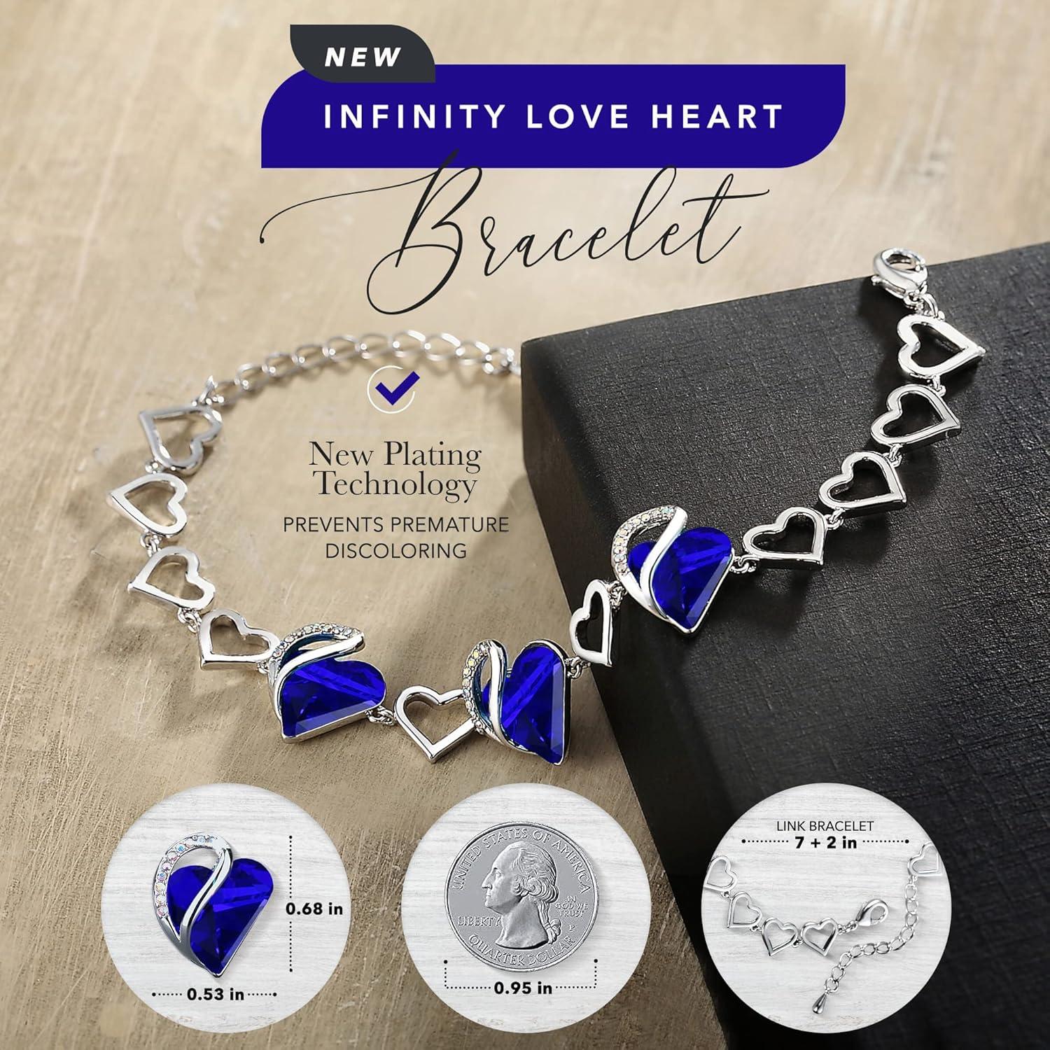imageLeafael Infinity Love Heart Link Bracelets Birthstone or Healing Stone Crystal Bracelet for Women Silver Tone Jewelry Gifts for Her 7inch Chain and 2inch Extender09bSeptemberHealing Stone for WisdomCobalt Blue