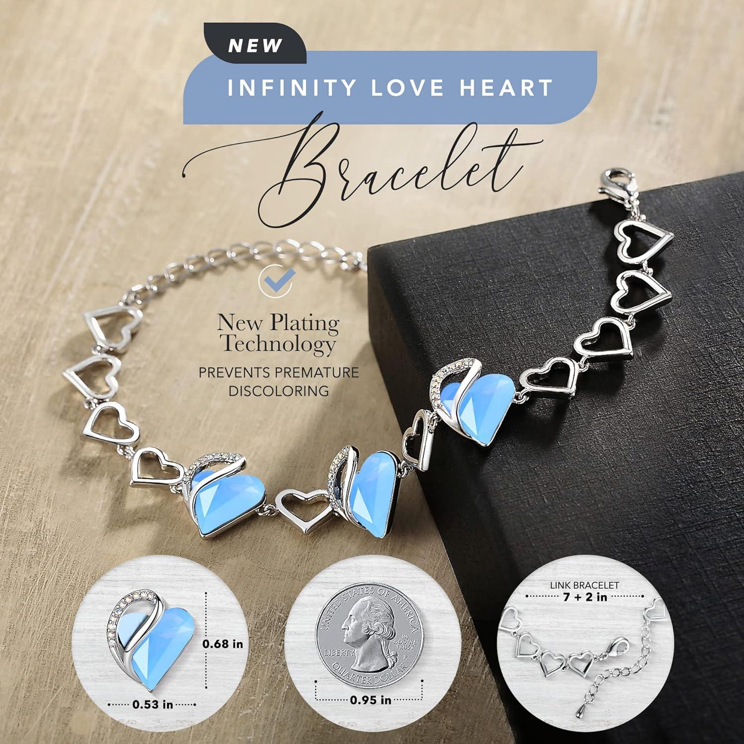 imageLeafael Infinity Love Heart Link Bracelets Birthstone or Healing Stone Crystal Bracelet for Women Silver Tone Jewelry Gifts for Her 7inch Chain and 2inch Extender13bHealing Stone for CommunicationOwyhee Opal Blue