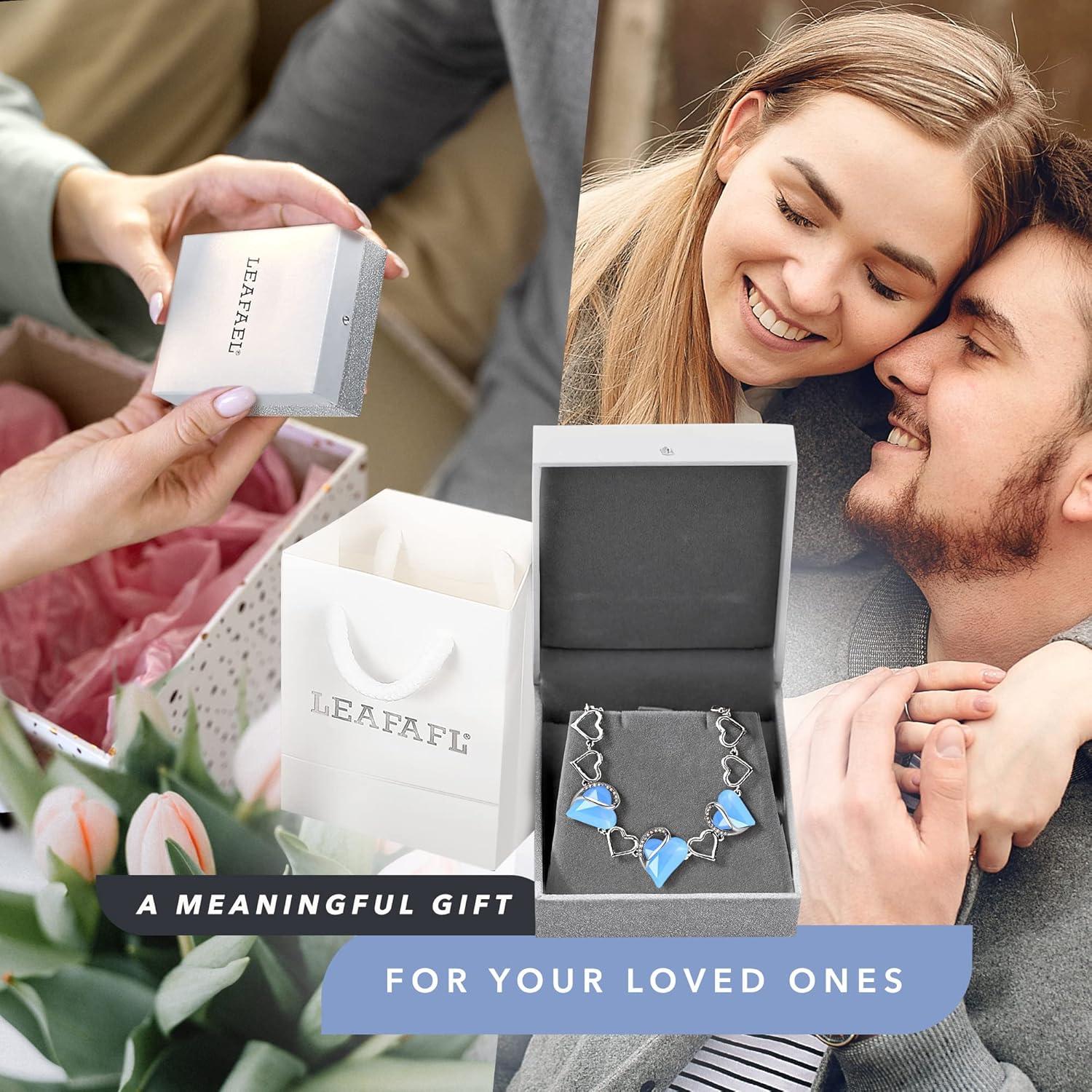 imageLeafael Infinity Love Heart Link Bracelets Birthstone or Healing Stone Crystal Bracelet for Women Silver Tone Jewelry Gifts for Her 7inch Chain and 2inch Extender13bHealing Stone for CommunicationOwyhee Opal Blue