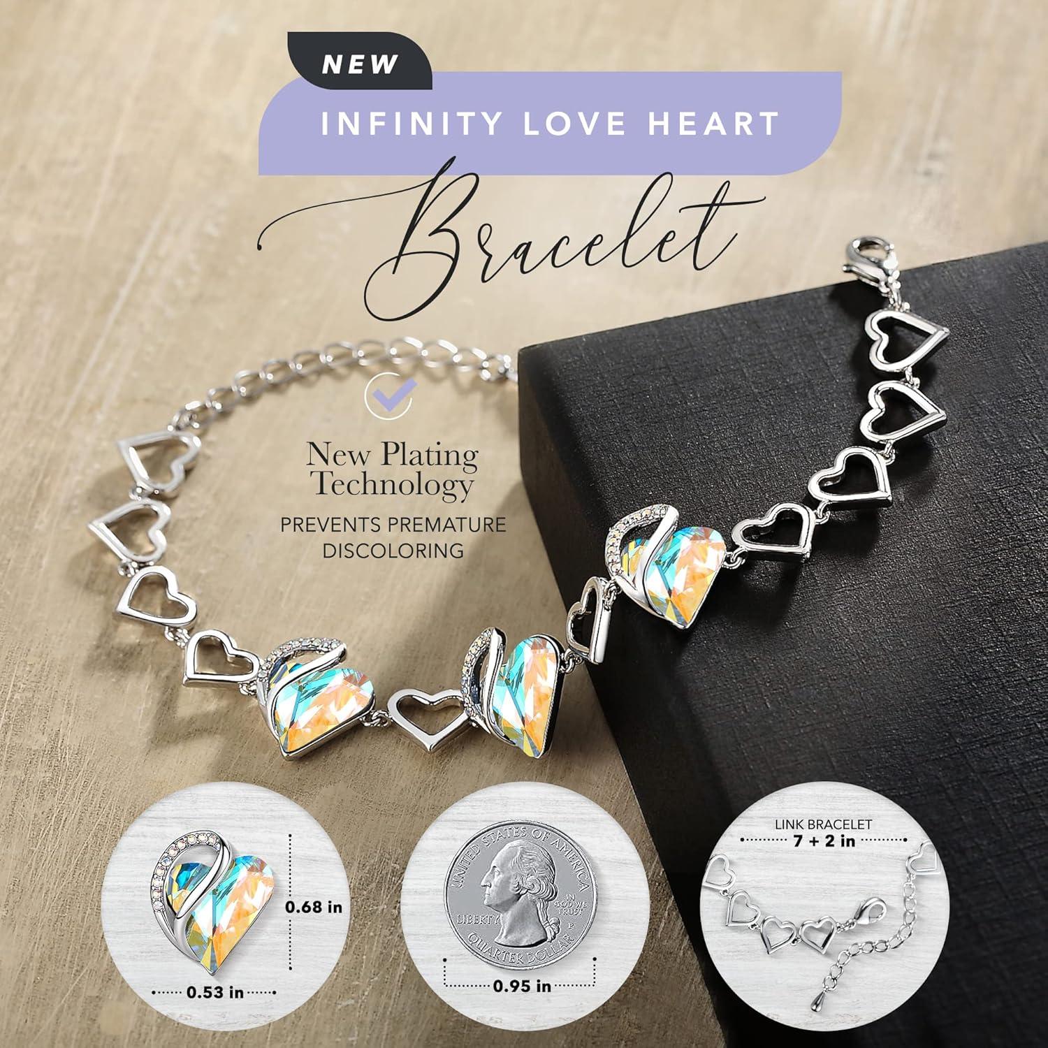 imageLeafael Infinity Love Heart Link Bracelets Birthstone or Healing Stone Crystal Bracelet for Women Silver Tone Jewelry Gifts for Her 7inch Chain and 2inch Extender04AprilRainbow Opal White