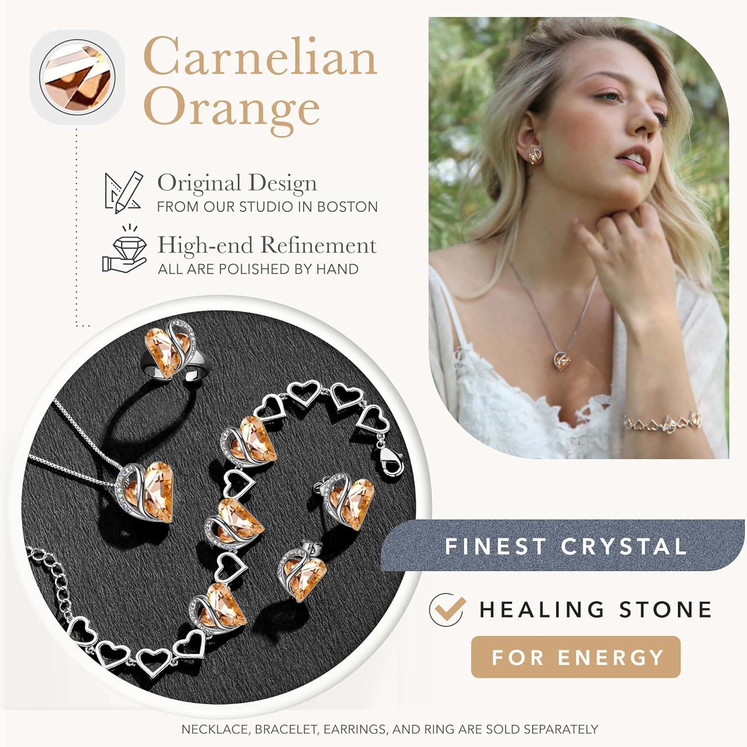 imageLeafael Infinity Love Heart Link Bracelets Birthstone or Healing Stone Crystal Bracelet for Women Silver Tone Jewelry Gifts for Her 7inch Chain and 2inch Extender15Healing Stone for EnergyCarnelian Orange
