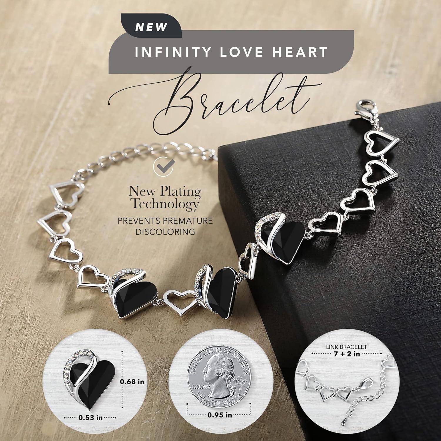 imageLeafael Infinity Love Heart Link Bracelets Birthstone or Healing Stone Crystal Bracelet for Women Silver Tone Jewelry Gifts for Her 7inch Chain and 2inch Extender14cHealing Stone for ProtectionJet Black