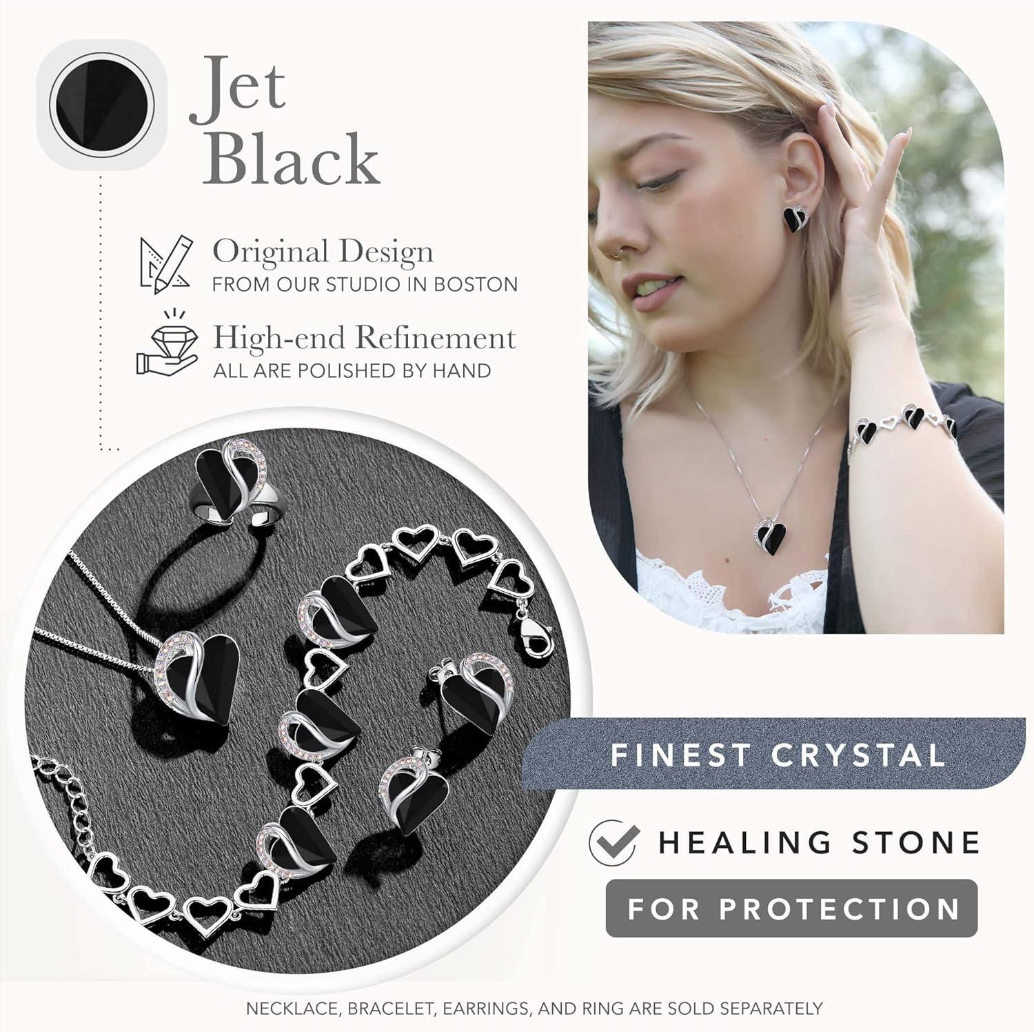 imageLeafael Infinity Love Heart Link Bracelets Birthstone or Healing Stone Crystal Bracelet for Women Silver Tone Jewelry Gifts for Her 7inch Chain and 2inch Extender14cHealing Stone for ProtectionJet Black