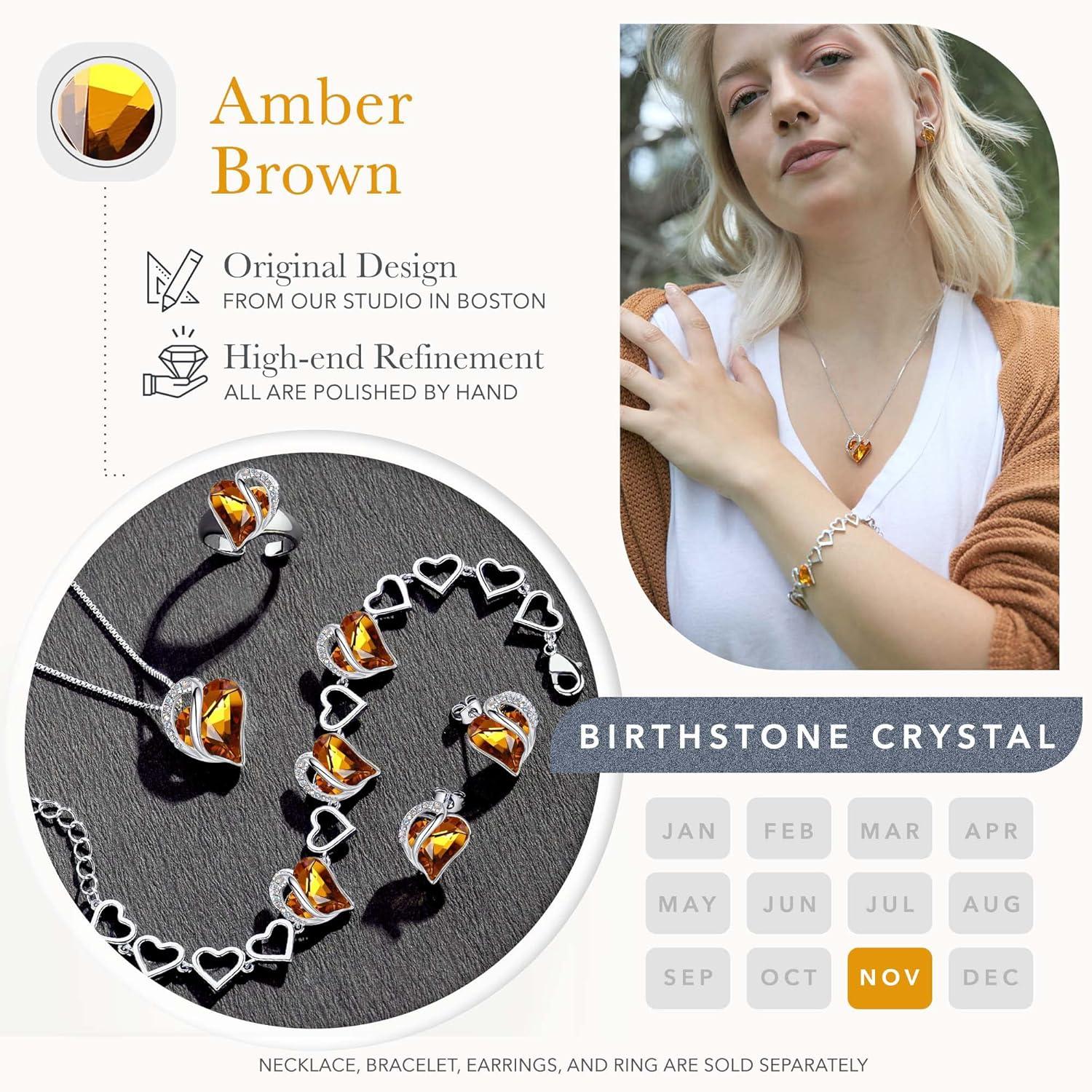 imageLeafael Infinity Love Heart Link Bracelets Birthstone or Healing Stone Crystal Bracelet for Women Silver Tone Jewelry Gifts for Her 7inch Chain and 2inch Extender11aNovemberAmber Brown