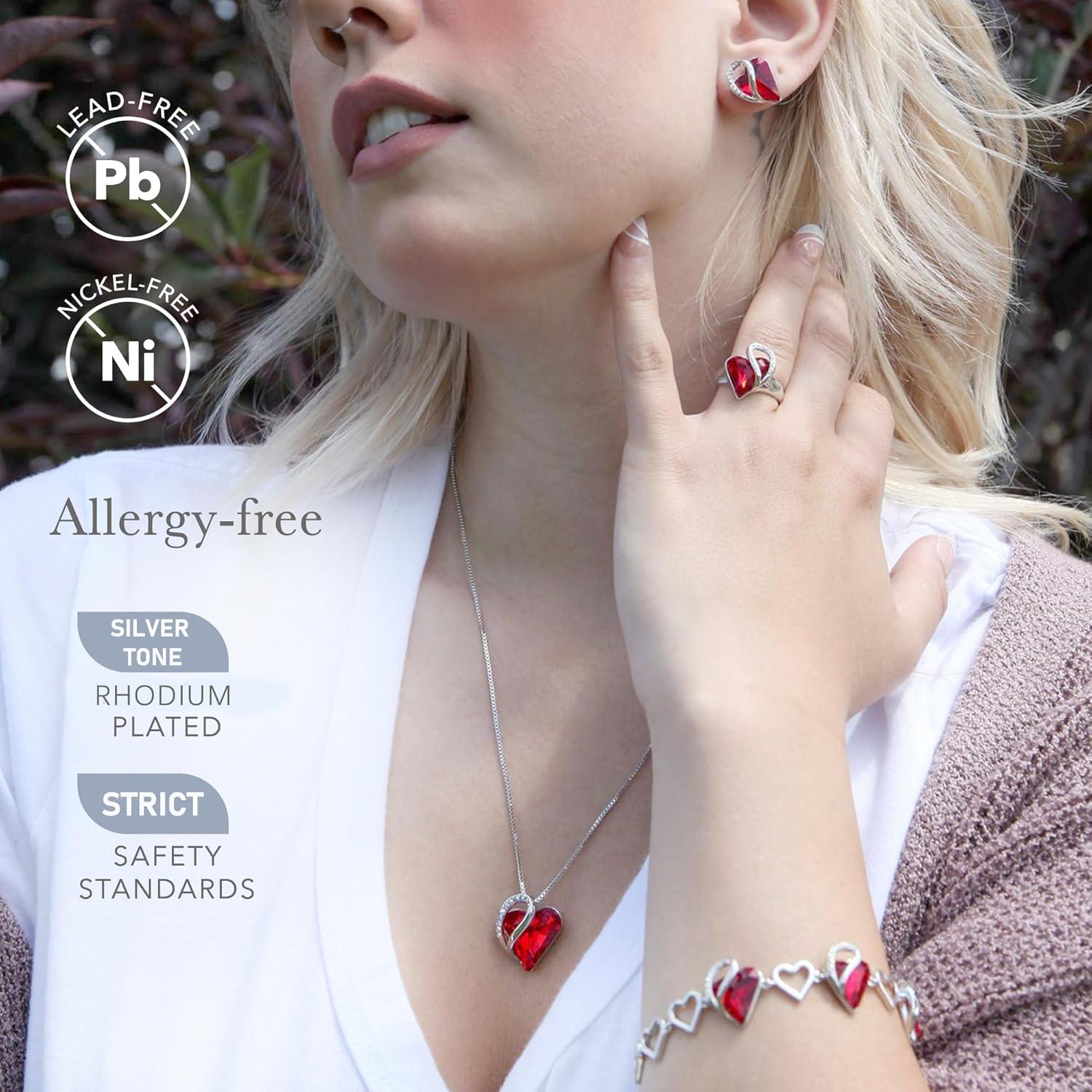 imageLeafael Infinity Love Heart Link Bracelets Birthstone or Healing Stone Crystal Bracelet for Women Silver Tone Jewelry Gifts for Her 7inch Chain and 2inch Extender01January JulySiam Ruby Red
