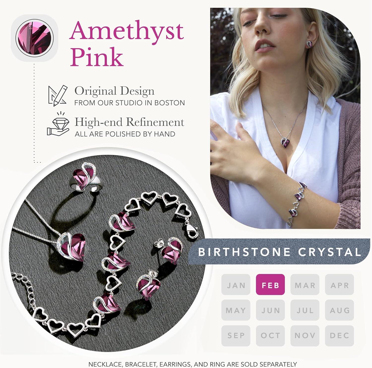 imageLeafael Infinity Love Heart Link Bracelets Birthstone or Healing Stone Crystal Bracelet for Women Silver Tone Jewelry Gifts for Her 7inch Chain and 2inch Extender02aFebruaryAmethyst Dark Pink