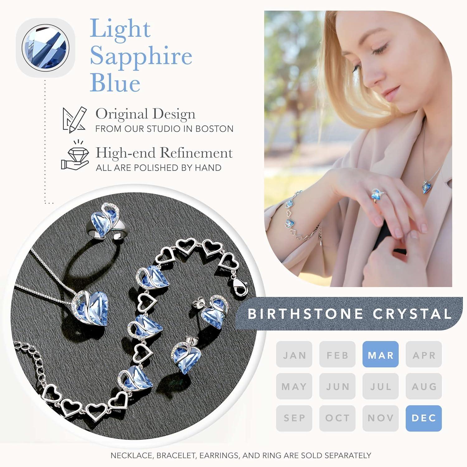 imageLeafael Infinity Love Heart Link Bracelets Birthstone or Healing Stone Crystal Bracelet for Women Silver Tone Jewelry Gifts for Her 7inch Chain and 2inch Extender03March DecemberLight Sapphire Blue