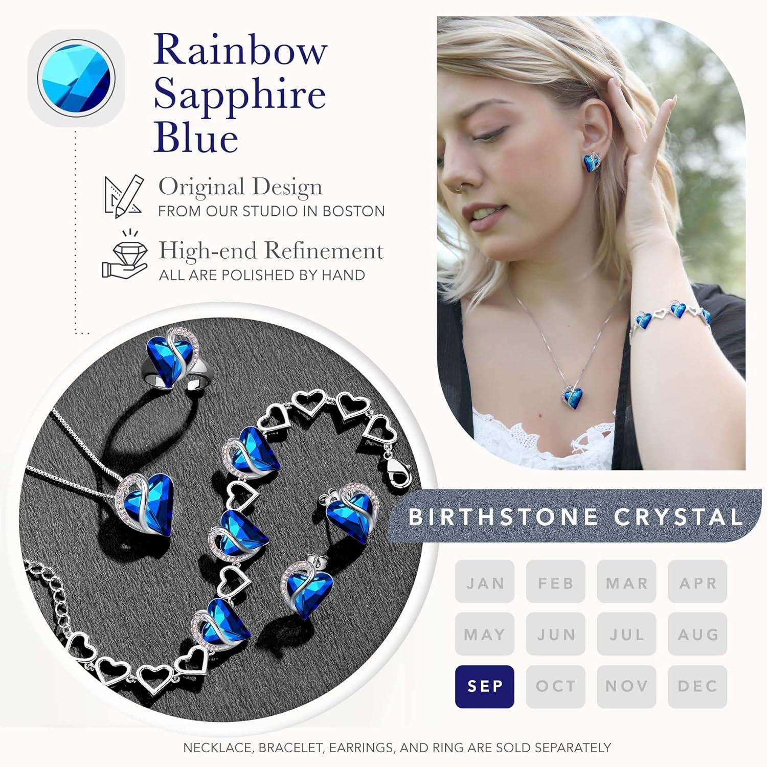 imageLeafael Infinity Love Heart Link Bracelets Birthstone or Healing Stone Crystal Bracelet for Women Silver Tone Jewelry Gifts for Her 7inch Chain and 2inch Extender09cSeptemberHealing Stone for HealthRainbow Blue