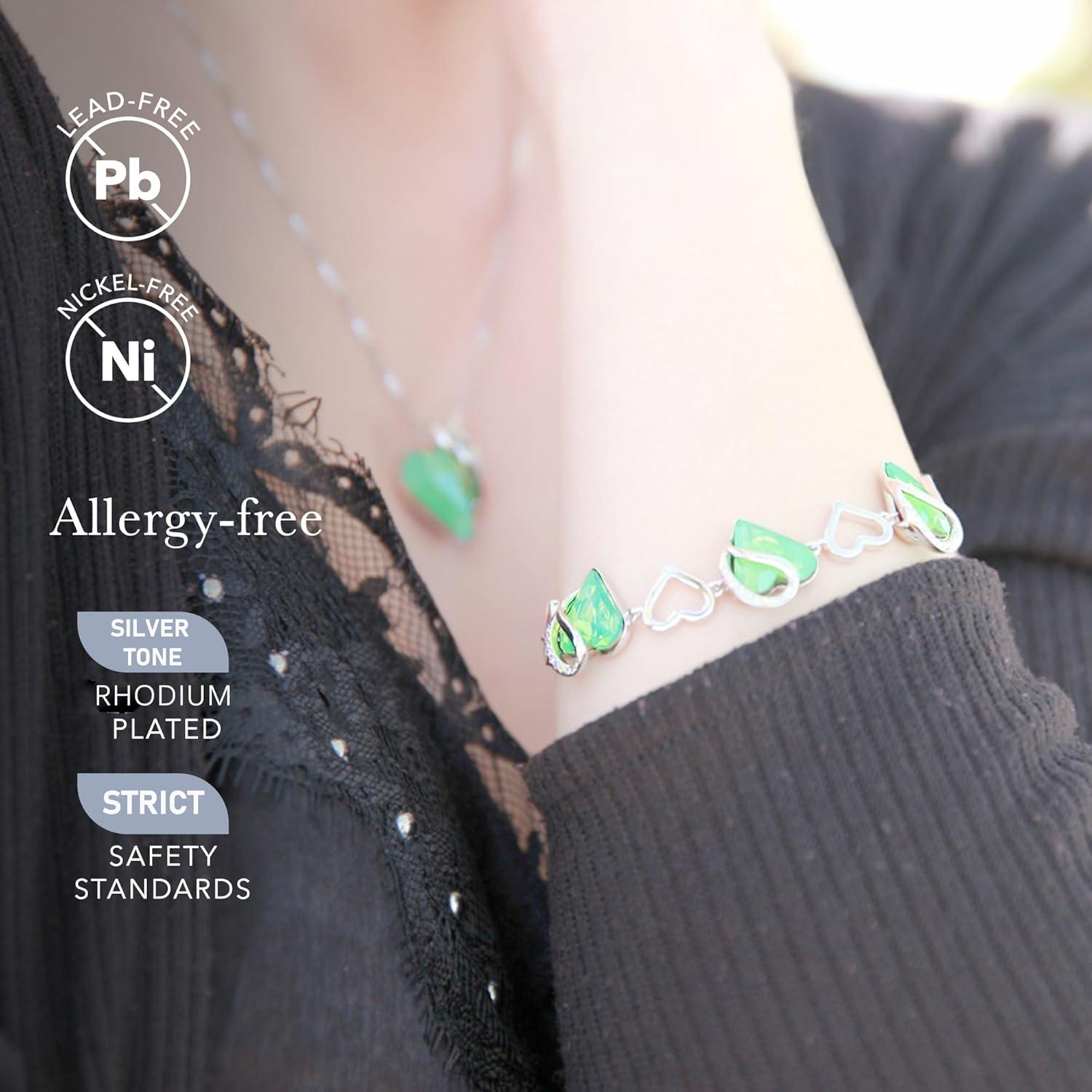 imageLeafael Infinity Love Heart Link Bracelets Birthstone or Healing Stone Crystal Bracelet for Women Silver Tone Jewelry Gifts for Her 7inch Chain and 2inch Extender13Healing Stone for LuckJade Opal Green