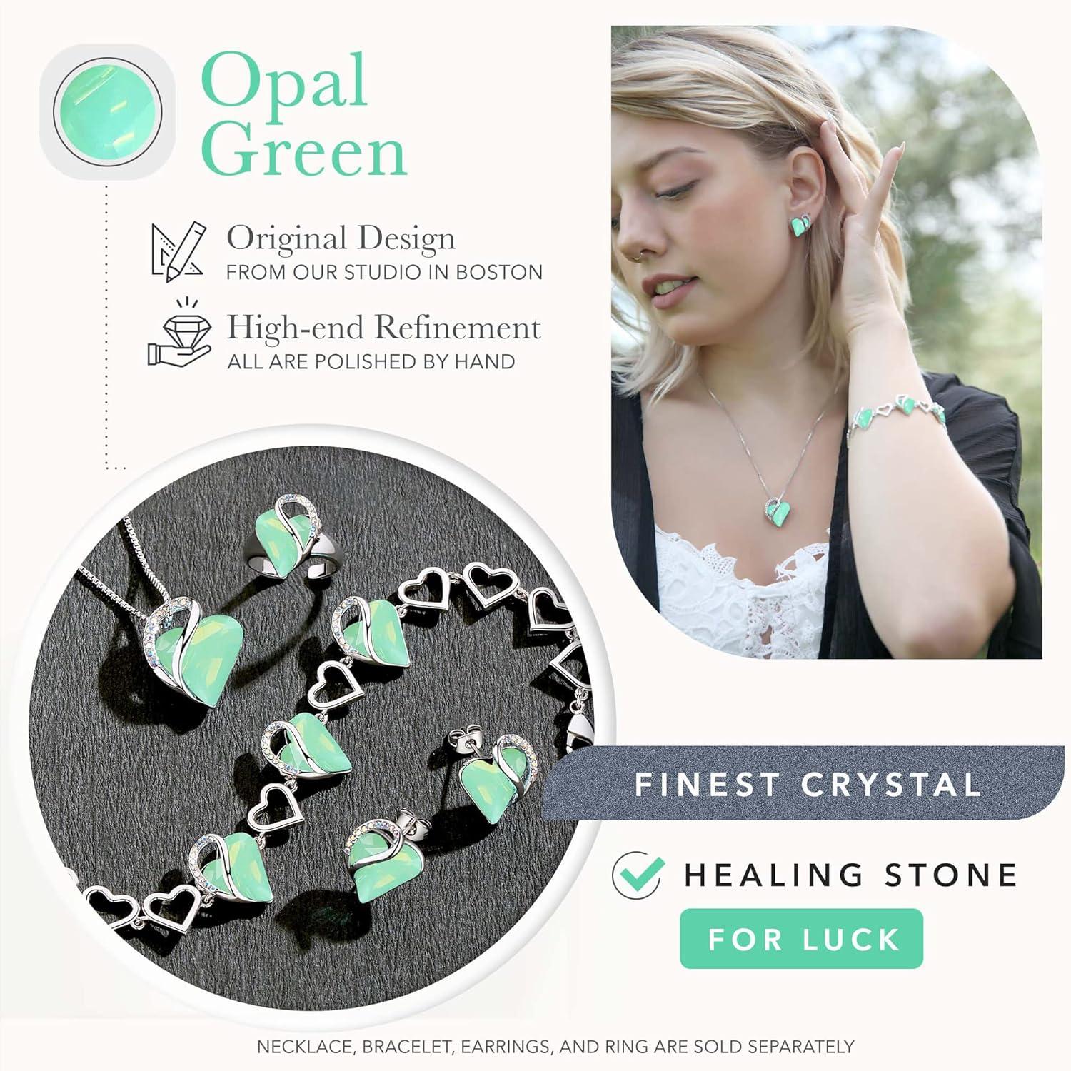 imageLeafael Infinity Love Heart Link Bracelets Birthstone or Healing Stone Crystal Bracelet for Women Silver Tone Jewelry Gifts for Her 7inch Chain and 2inch Extender13Healing Stone for LuckJade Opal Green
