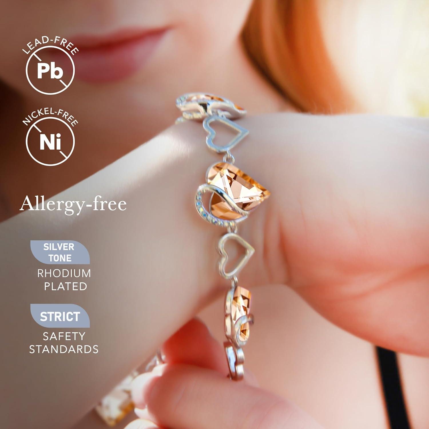 imageLeafael Infinity Love Heart Link Bracelets Birthstone or Healing Stone Crystal Bracelet for Women Silver Tone Jewelry Gifts for Her 7inch Chain and 2inch Extender15Healing Stone for EnergyCarnelian Orange