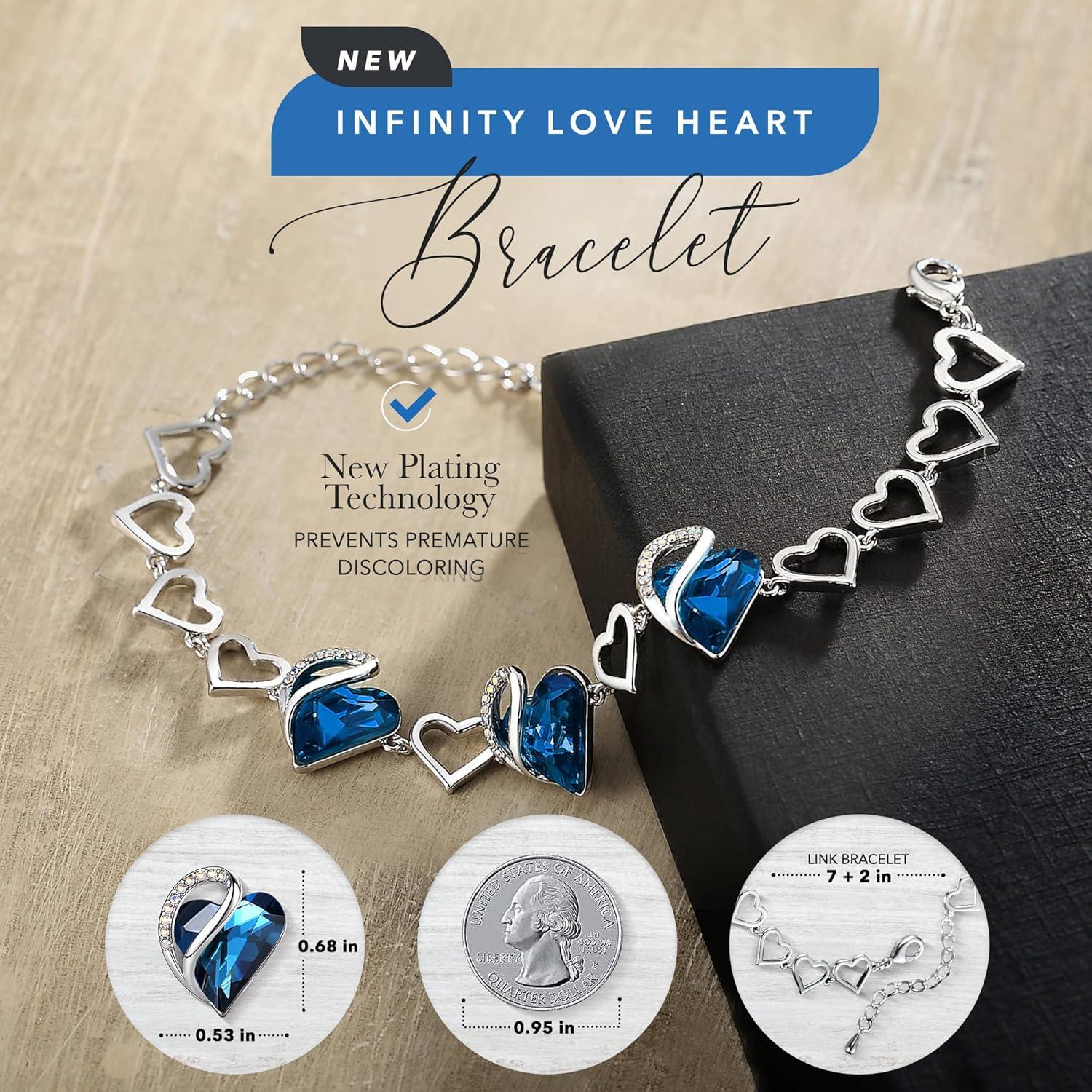 imageLeafael Infinity Love Heart Link Bracelets Birthstone or Healing Stone Crystal Bracelet for Women Silver Tone Jewelry Gifts for Her 7inch Chain and 2inch Extender09aSeptemberBermuda Sapphire Blue