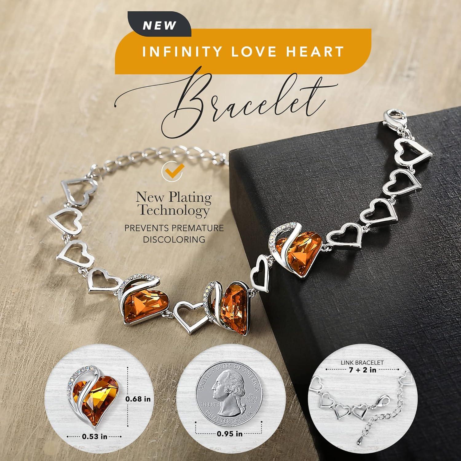 imageLeafael Infinity Love Heart Link Bracelets Birthstone or Healing Stone Crystal Bracelet for Women Silver Tone Jewelry Gifts for Her 7inch Chain and 2inch Extender11aNovemberAmber Brown
