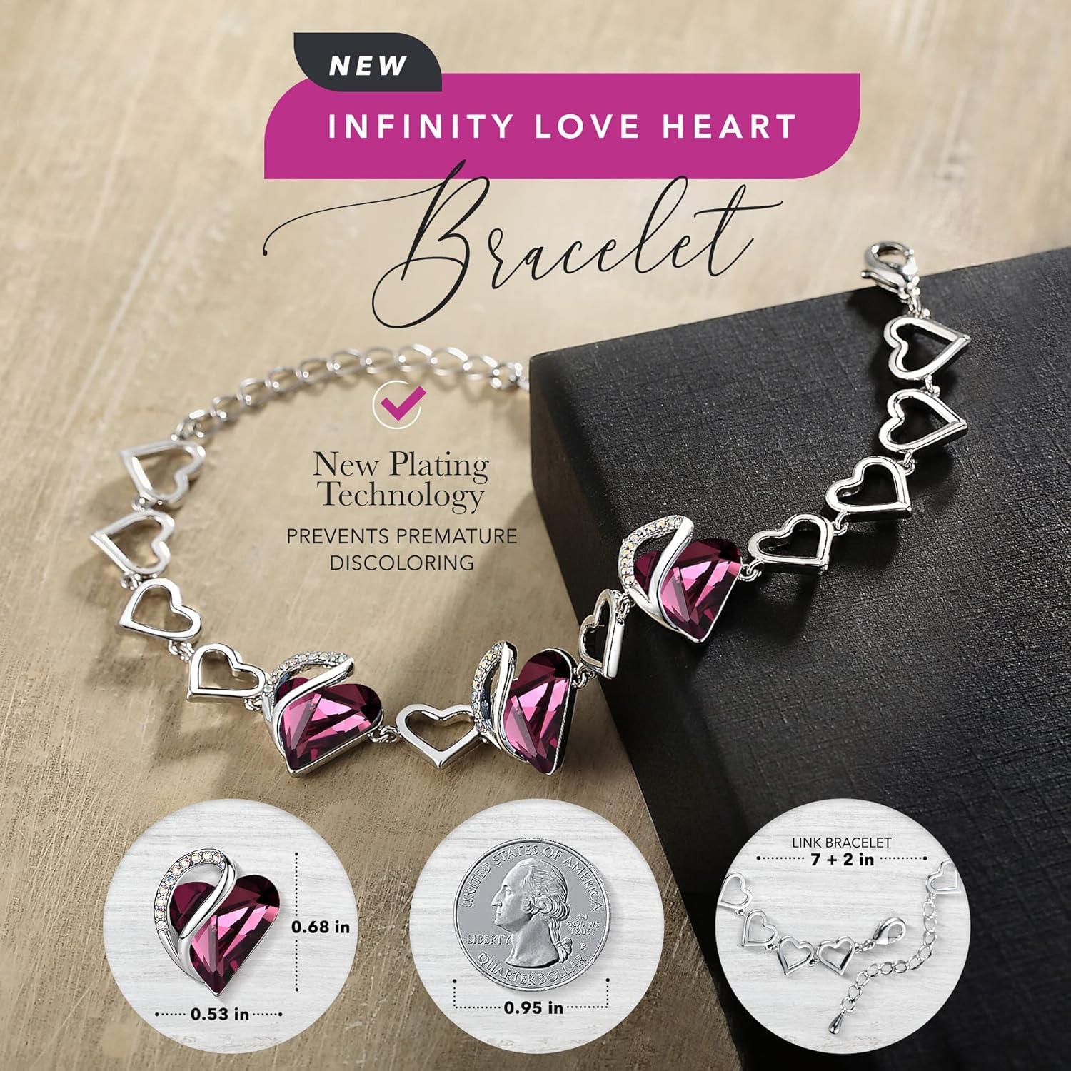 imageLeafael Infinity Love Heart Link Bracelets Birthstone or Healing Stone Crystal Bracelet for Women Silver Tone Jewelry Gifts for Her 7inch Chain and 2inch Extender02aFebruaryAmethyst Dark Pink