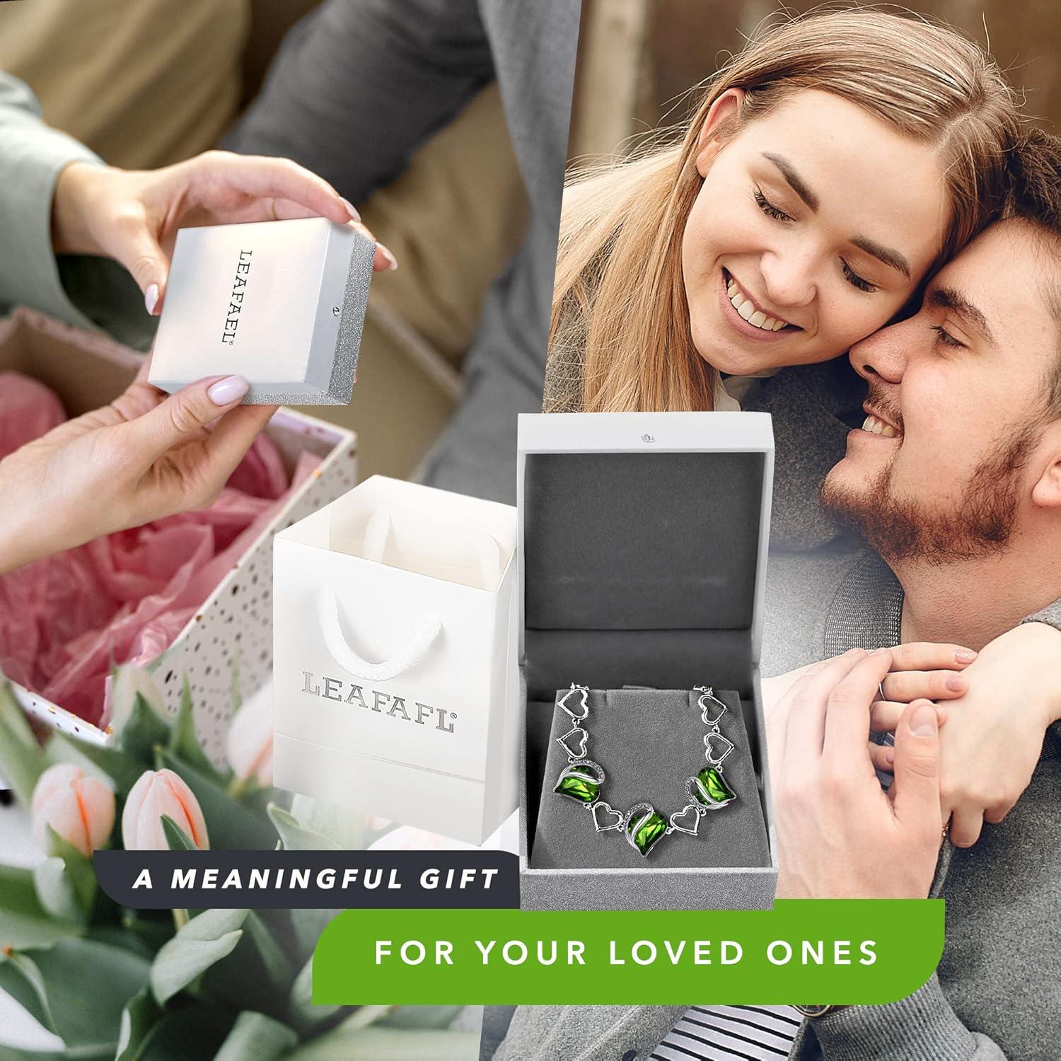 imageLeafael Infinity Love Heart Link Bracelets Birthstone or Healing Stone Crystal Bracelet for Women Silver Tone Jewelry Gifts for Her 7inch Chain and 2inch Extender08AugustPeridot Green