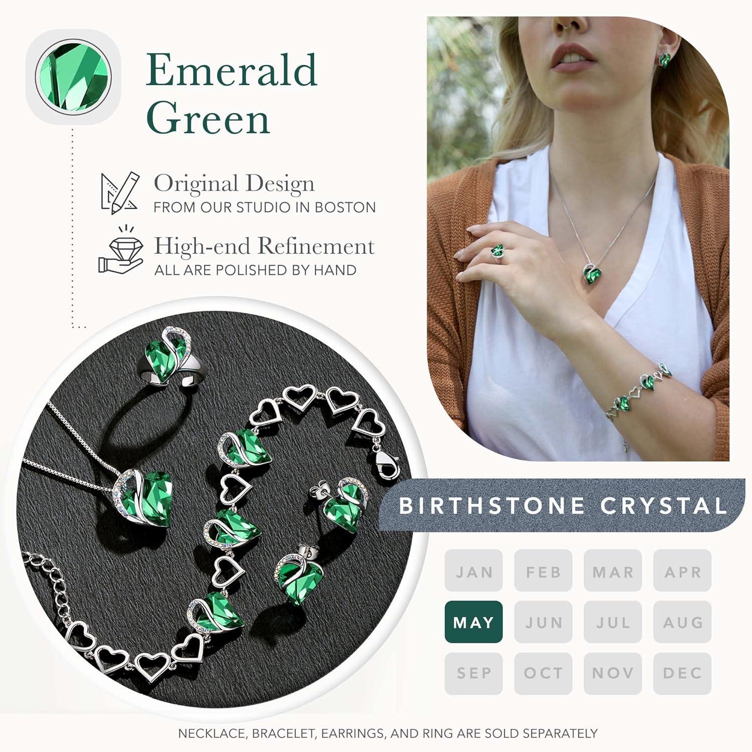 imageLeafael Infinity Love Heart Link Bracelets Birthstone or Healing Stone Crystal Bracelet for Women Silver Tone Jewelry Gifts for Her 7inch Chain and 2inch Extender05MayEmerald Green
