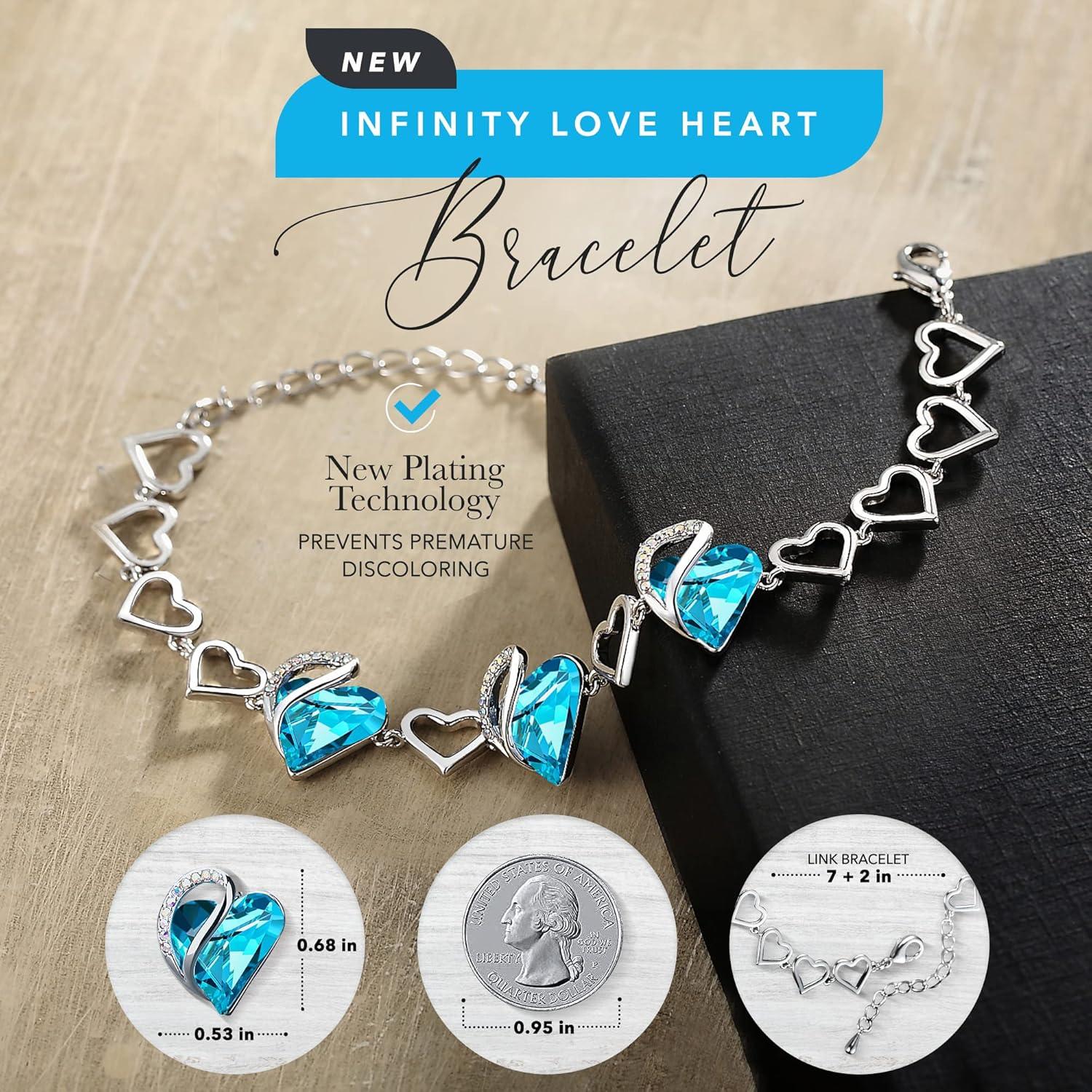 imageLeafael Infinity Love Heart Link Bracelets Birthstone or Healing Stone Crystal Bracelet for Women Silver Tone Jewelry Gifts for Her 7inch Chain and 2inch Extender12DecemberTurquoise Aquamarine Blue