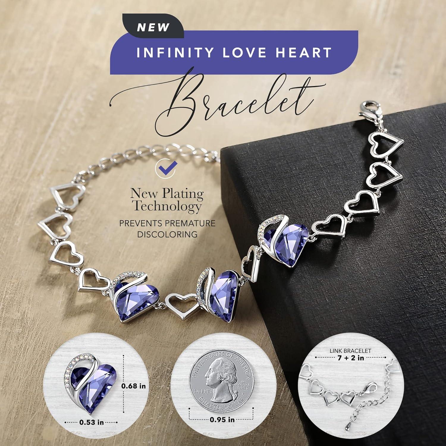 imageLeafael Infinity Love Heart Link Bracelets Birthstone or Healing Stone Crystal Bracelet for Women Silver Tone Jewelry Gifts for Her 7inch Chain and 2inch Extender02bFebruaryTanzanite Purple