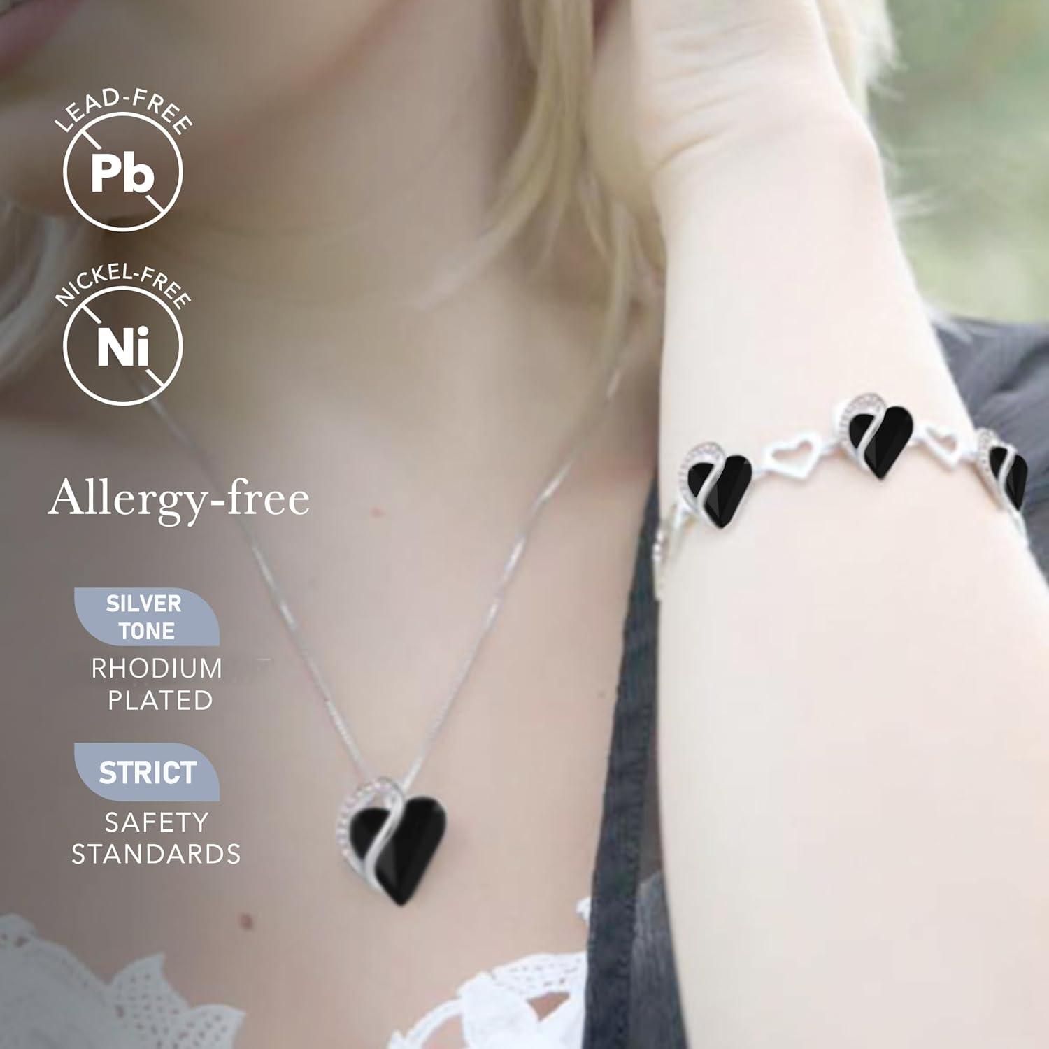 imageLeafael Infinity Love Heart Link Bracelets Birthstone or Healing Stone Crystal Bracelet for Women Silver Tone Jewelry Gifts for Her 7inch Chain and 2inch Extender14cHealing Stone for ProtectionJet Black