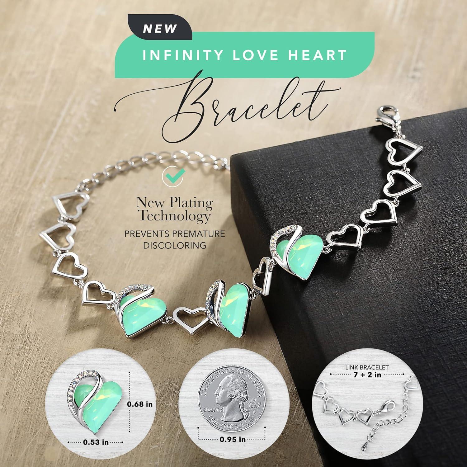 imageLeafael Infinity Love Heart Link Bracelets Birthstone or Healing Stone Crystal Bracelet for Women Silver Tone Jewelry Gifts for Her 7inch Chain and 2inch Extender13Healing Stone for LuckJade Opal Green