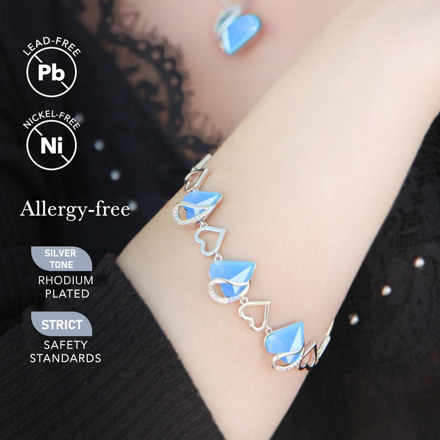 imageLeafael Infinity Love Heart Link Bracelets Birthstone or Healing Stone Crystal Bracelet for Women Silver Tone Jewelry Gifts for Her 7inch Chain and 2inch Extender13bHealing Stone for CommunicationOwyhee Opal Blue