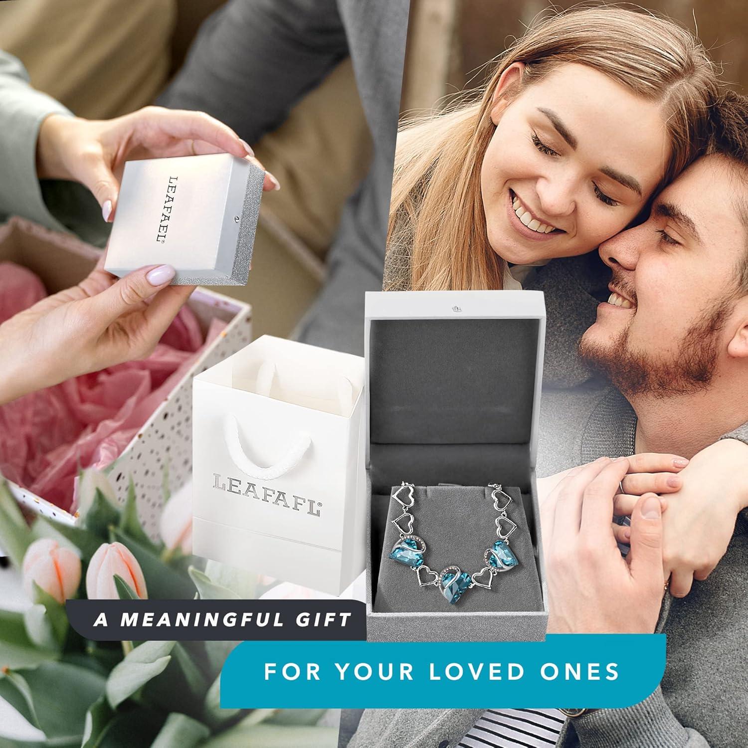 imageLeafael Infinity Love Heart Link Bracelets Birthstone or Healing Stone Crystal Bracelet for Women Silver Tone Jewelry Gifts for Her 7inch Chain and 2inch Extender12bDecemberHealing Stone for RelaxationIndicolite Zircon Blue