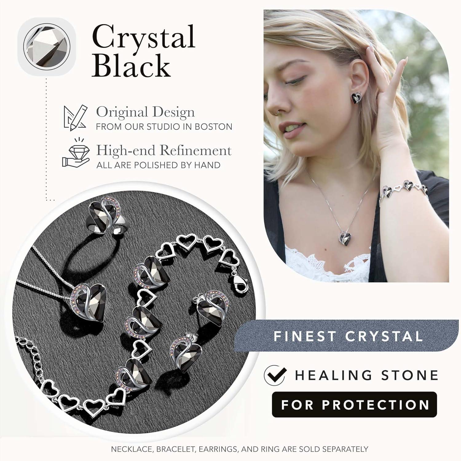 imageLeafael Infinity Love Heart Link Bracelets Birthstone or Healing Stone Crystal Bracelet for Women Silver Tone Jewelry Gifts for Her 7inch Chain and 2inch Extender14bHealing Stone for ProtectionClear Black