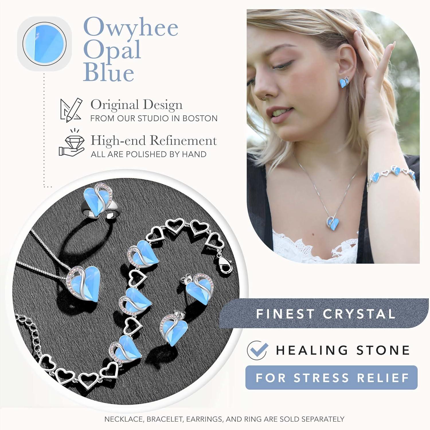 imageLeafael Infinity Love Heart Link Bracelets Birthstone or Healing Stone Crystal Bracelet for Women Silver Tone Jewelry Gifts for Her 7inch Chain and 2inch Extender13bHealing Stone for CommunicationOwyhee Opal Blue