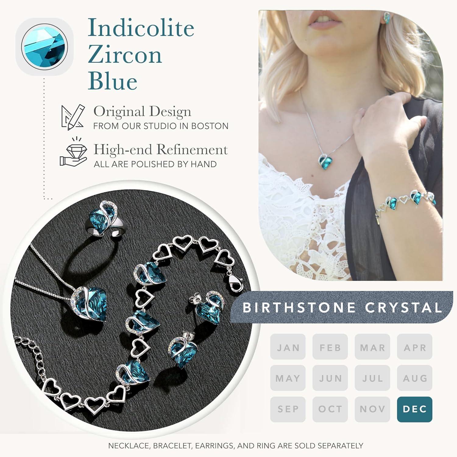 imageLeafael Infinity Love Heart Link Bracelets Birthstone or Healing Stone Crystal Bracelet for Women Silver Tone Jewelry Gifts for Her 7inch Chain and 2inch Extender12bDecemberHealing Stone for RelaxationIndicolite Zircon Blue