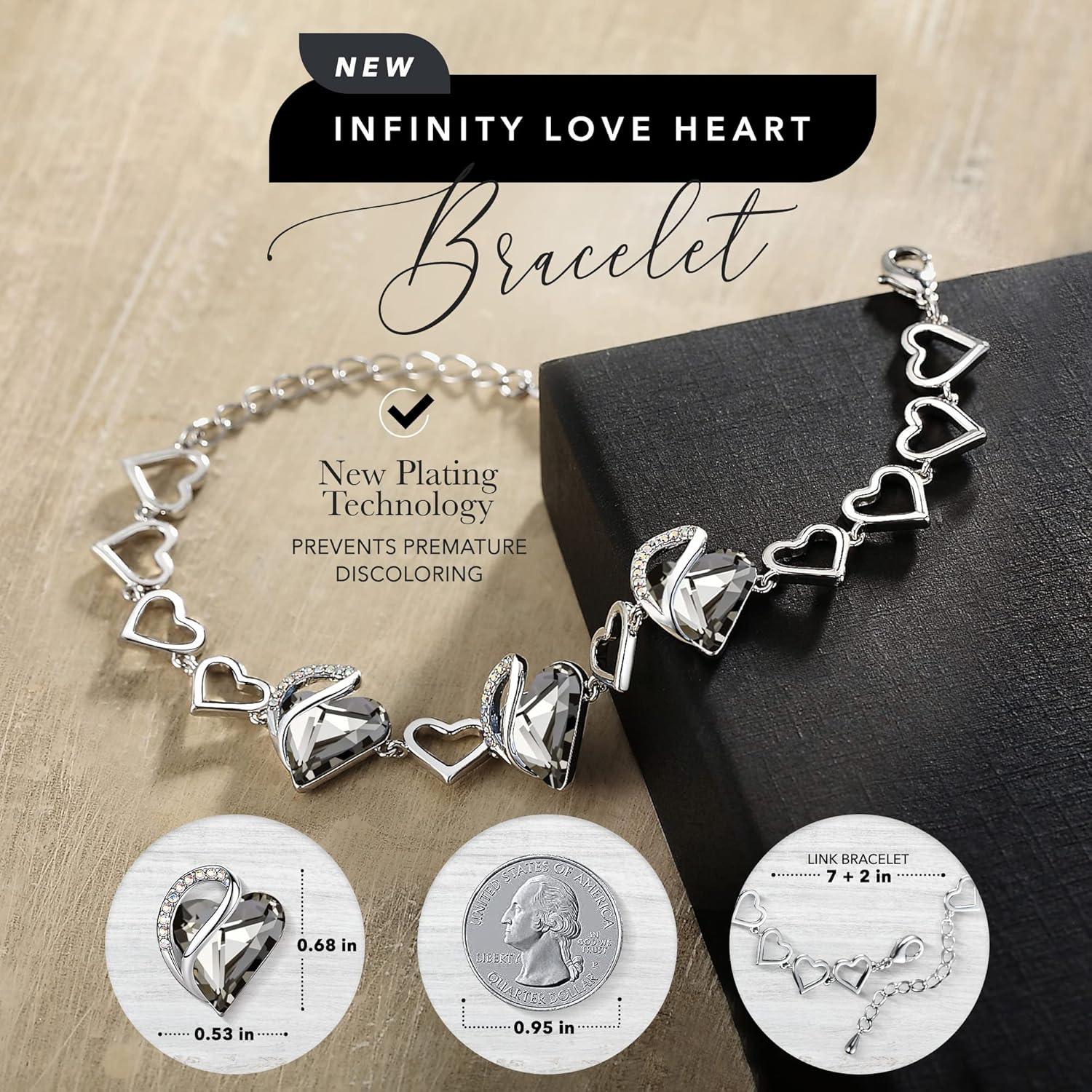 imageLeafael Infinity Love Heart Link Bracelets Birthstone or Healing Stone Crystal Bracelet for Women Silver Tone Jewelry Gifts for Her 7inch Chain and 2inch Extender14bHealing Stone for ProtectionClear Black