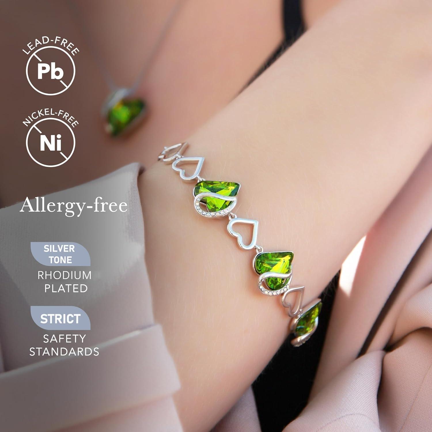 imageLeafael Infinity Love Heart Link Bracelets Birthstone or Healing Stone Crystal Bracelet for Women Silver Tone Jewelry Gifts for Her 7inch Chain and 2inch Extender08AugustPeridot Green