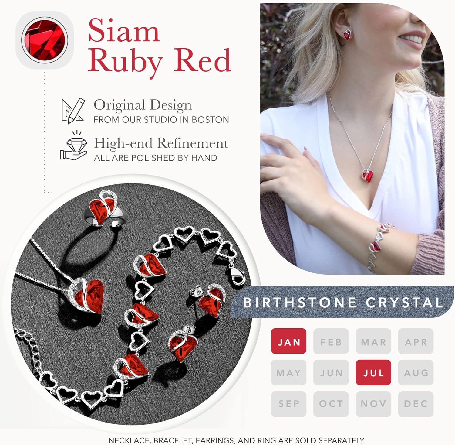 imageLeafael Infinity Love Heart Necklace Stud Earrings and Bracelet for Women July Birthstone Crystal Jewelry Silver Tone Gifts for Women Siam Ruby Red