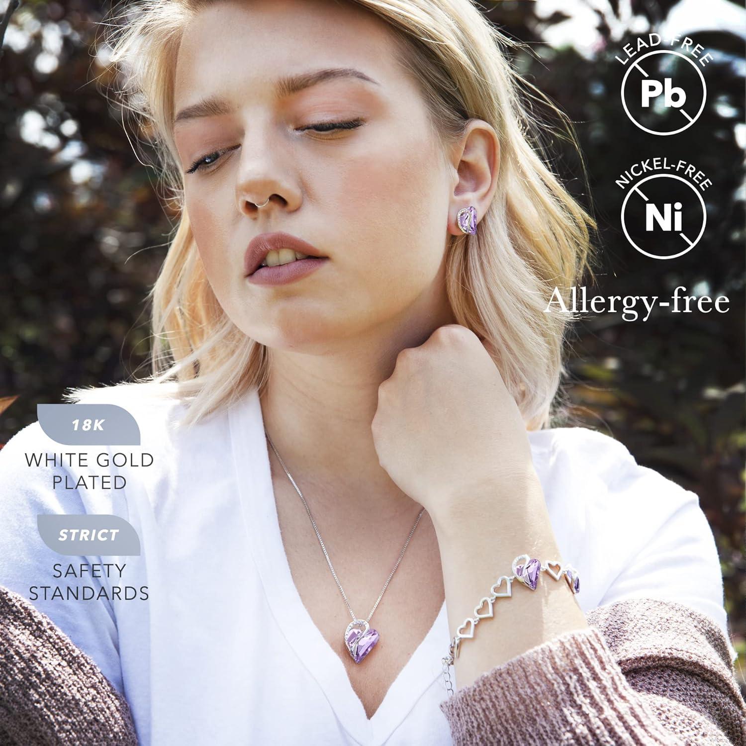 imageLeafael Infinity Love Heart Necklace Stud Earrings and Bracelet for Women June Birthstone Crystal Jewelry Silver Tone Gifts for Women Alexandrite Light Purple