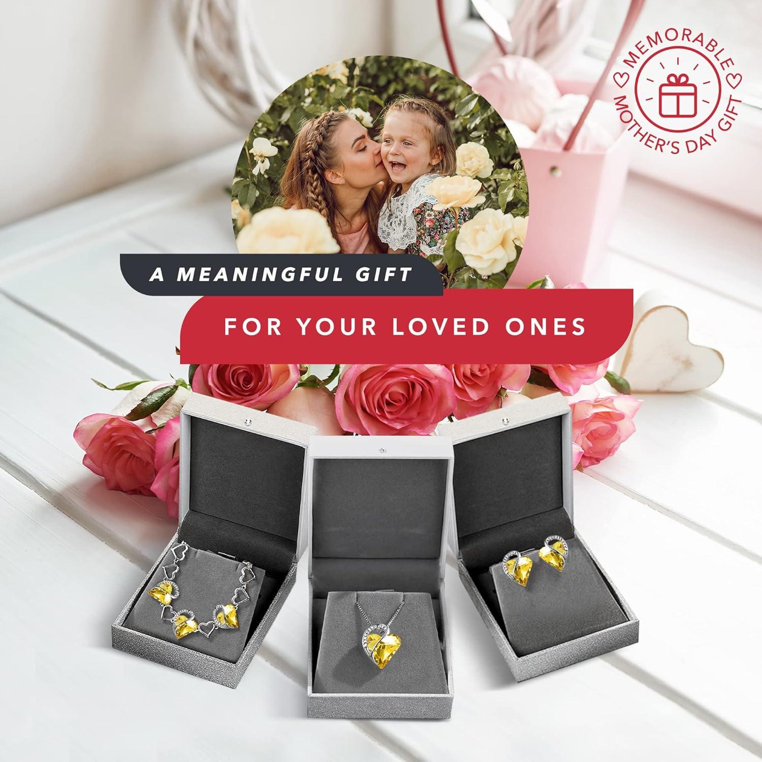 imageLeafael Infinity Love Heart Necklace Stud Earrings and Bracelet for Women November Birthstone Crystal Jewelry Silver Tone Gifts for Women Citrine Yellow
